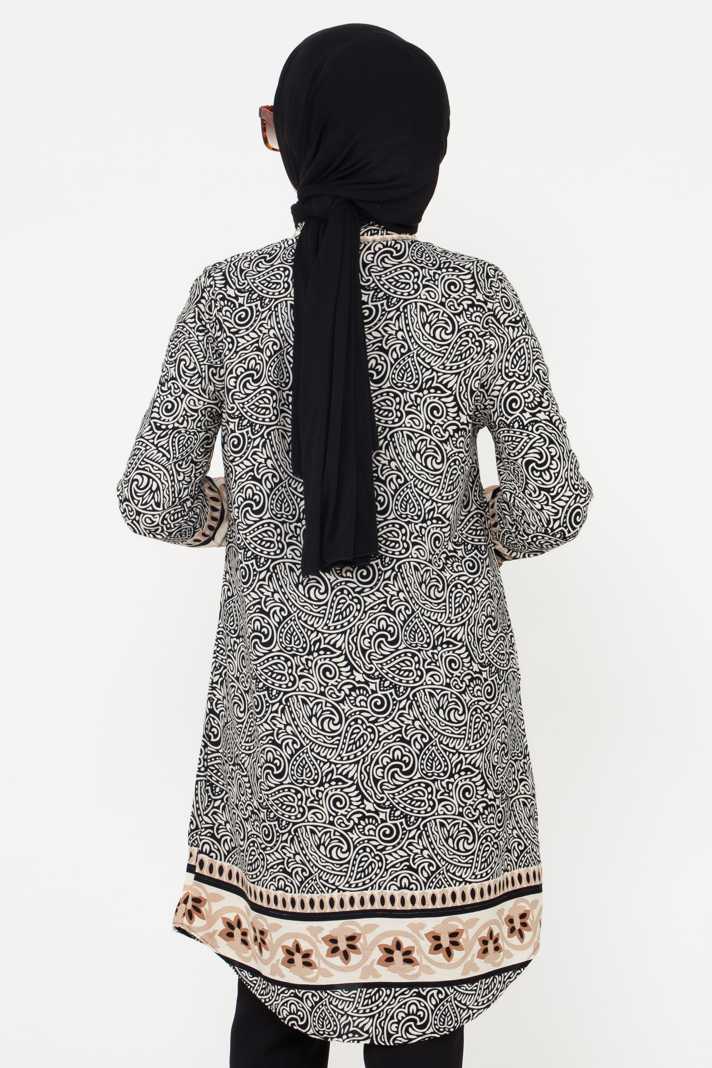 Shawl Patterned Viscose Tunic - Beige