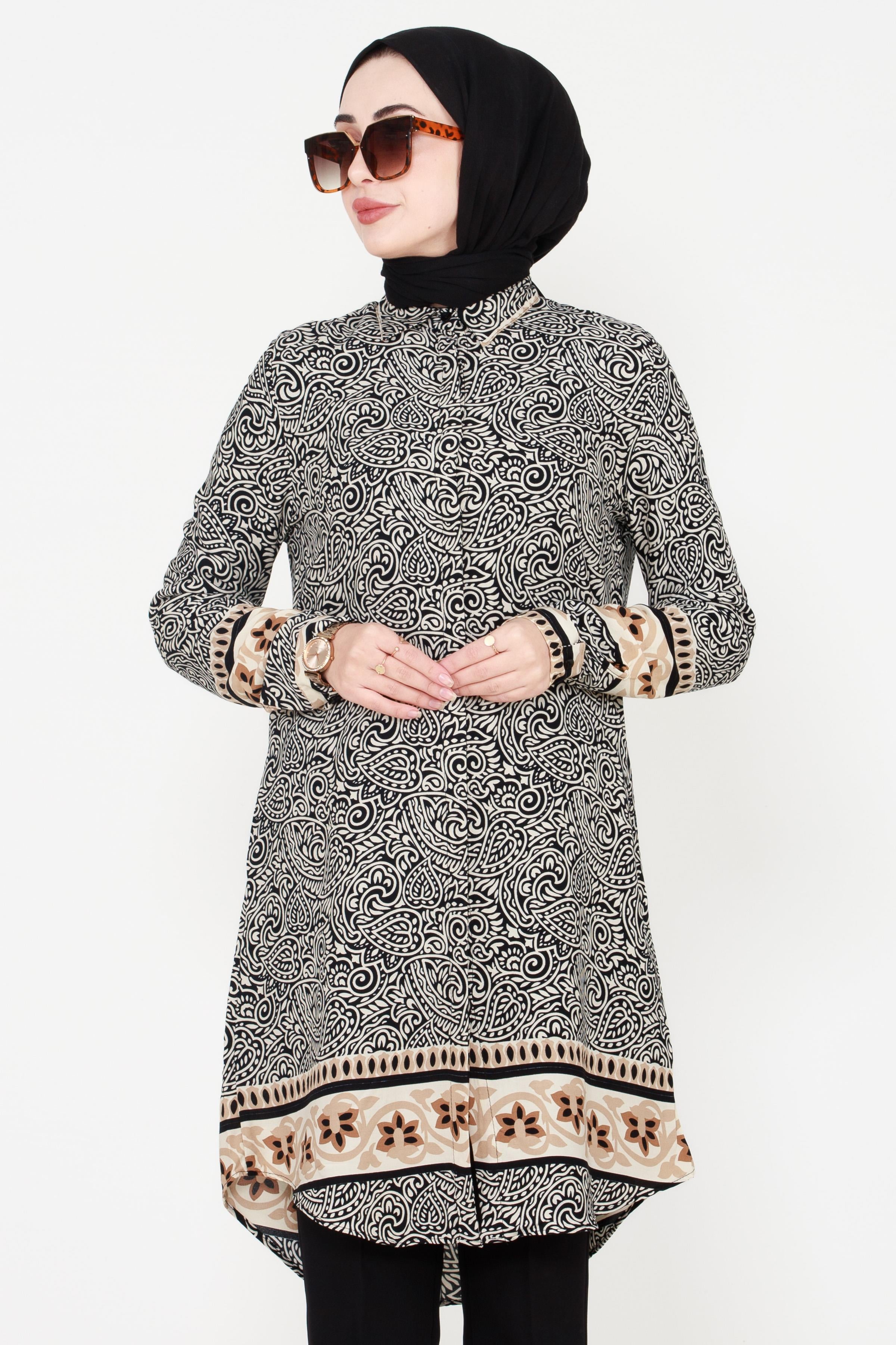 Shawl Patterned Viscose Tunic - Beige