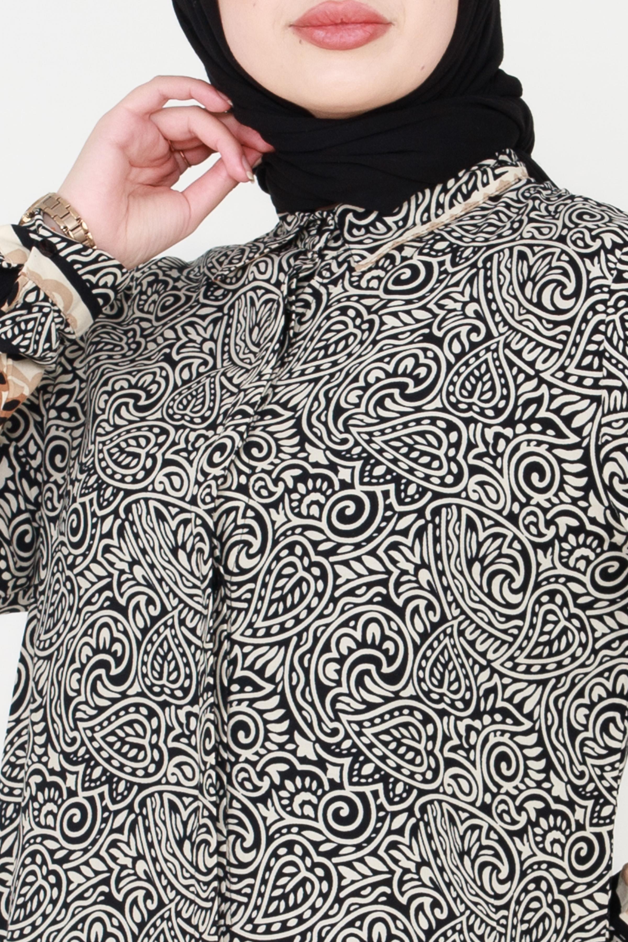 Shawl Patterned Viscose Tunic - Beige