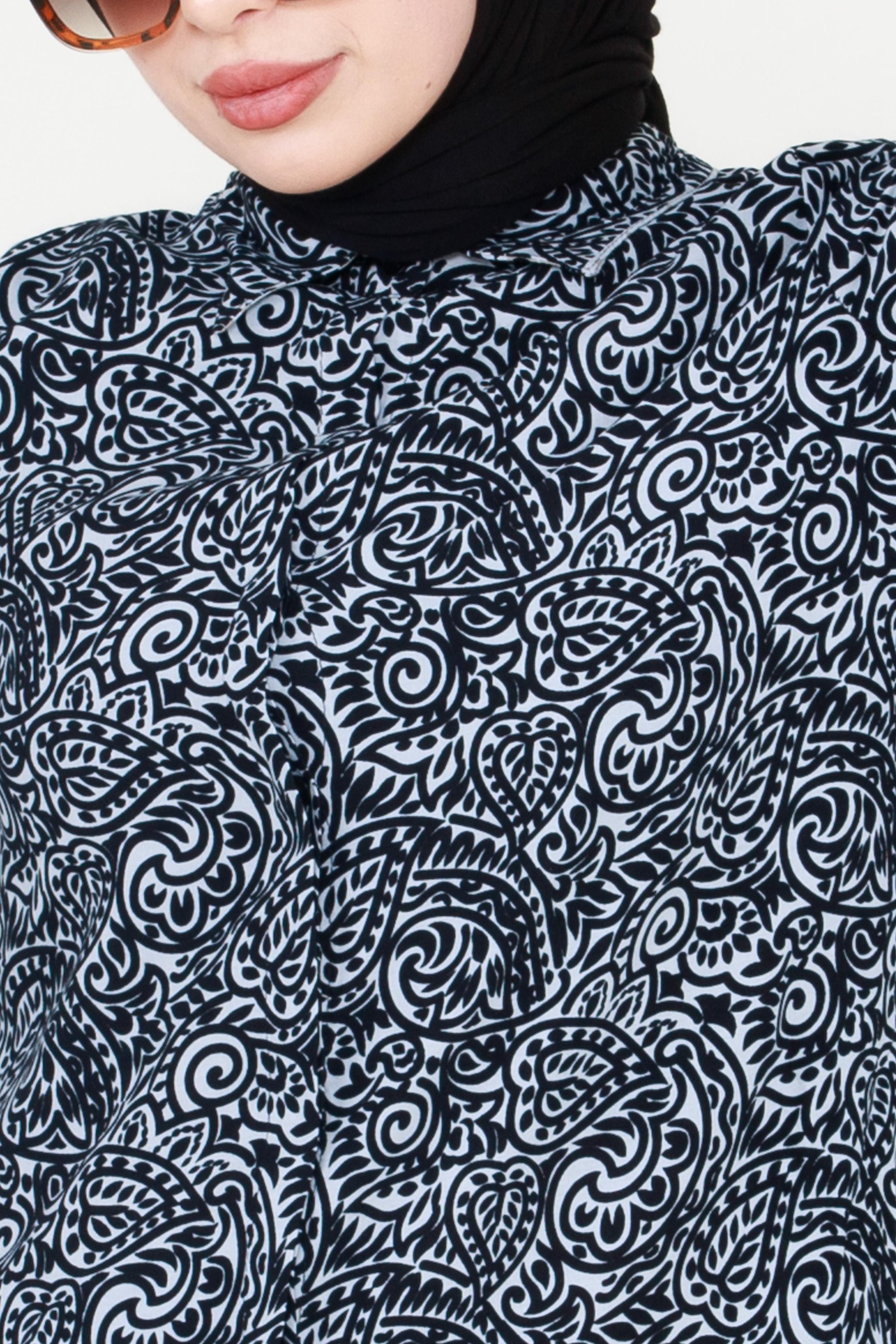 Shawl Patterned Viscose Tunic - Black