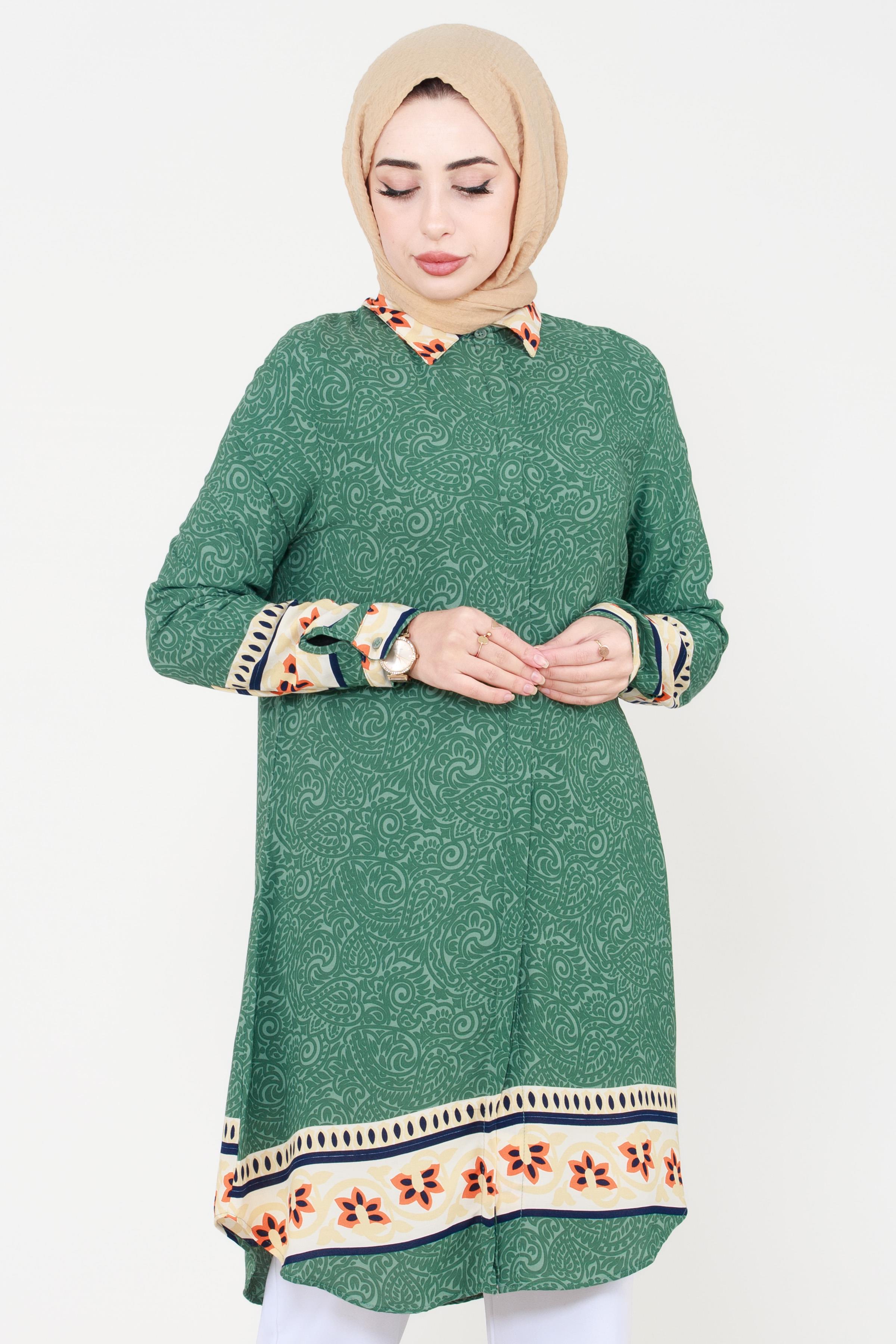 Shawl Patterned Viscose Tunic - Green