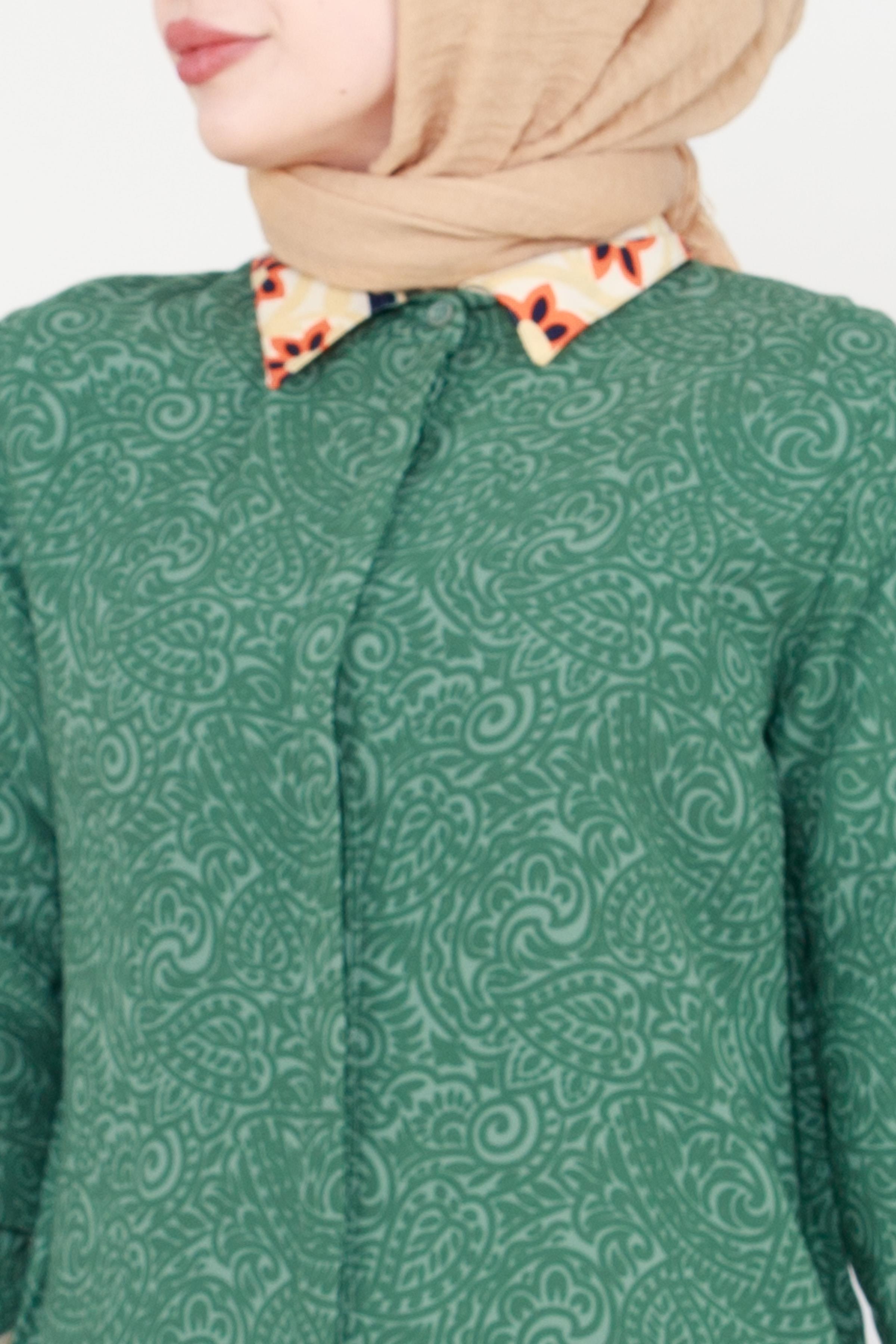 Shawl Patterned Viscose Tunic - Green