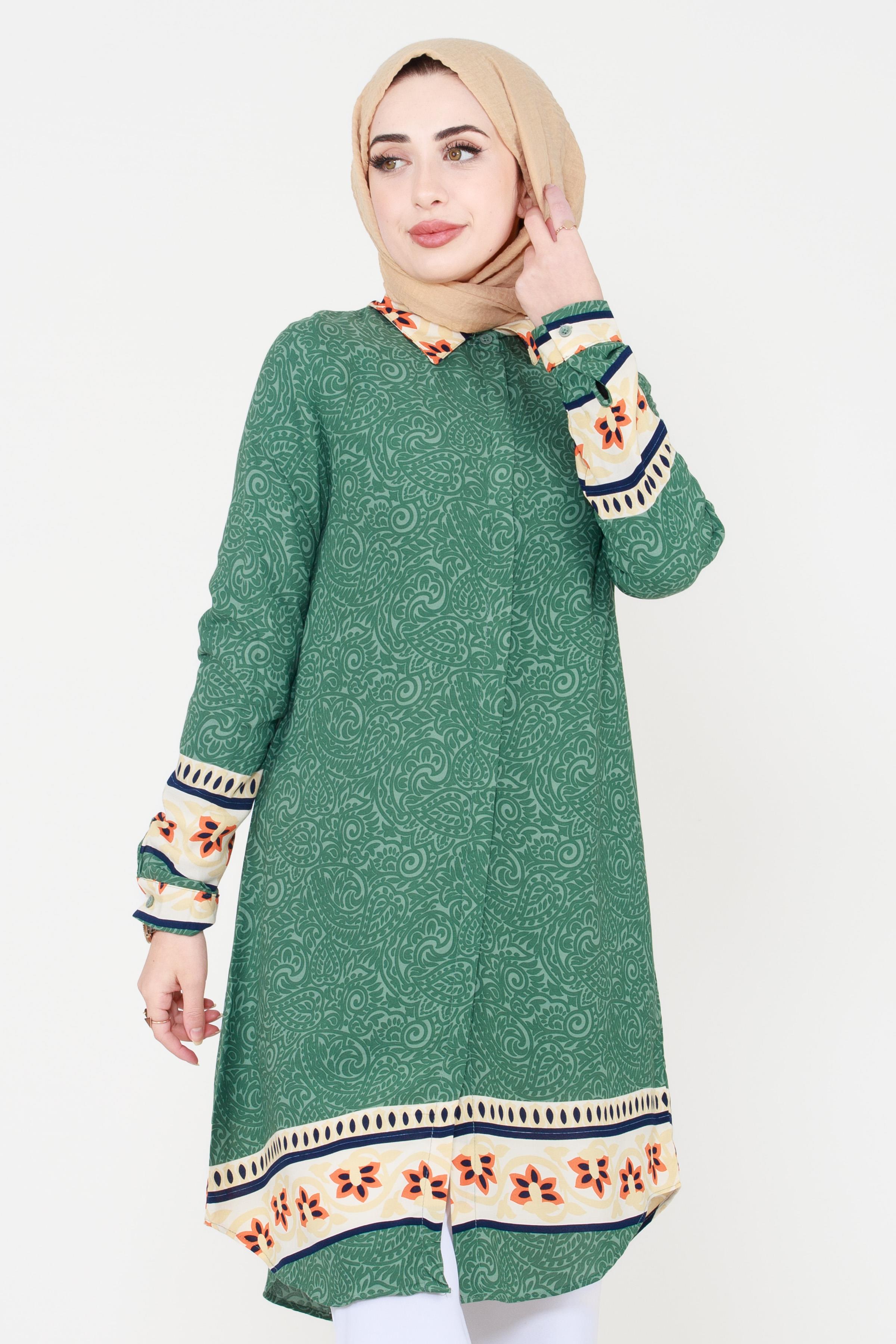 Shawl Patterned Viscose Tunic - Green