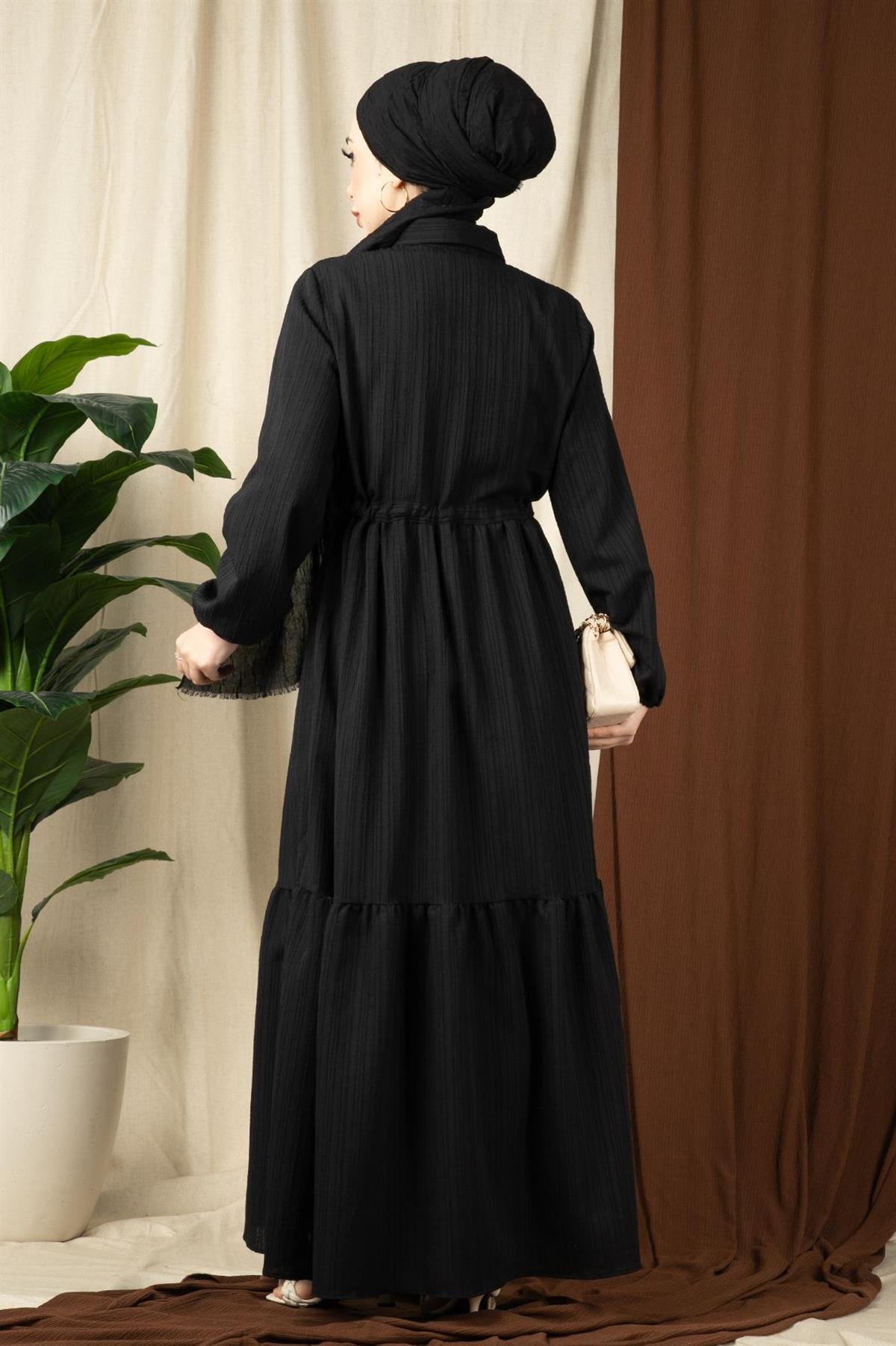 Sena Beli Tünelli Elbise-Siyah