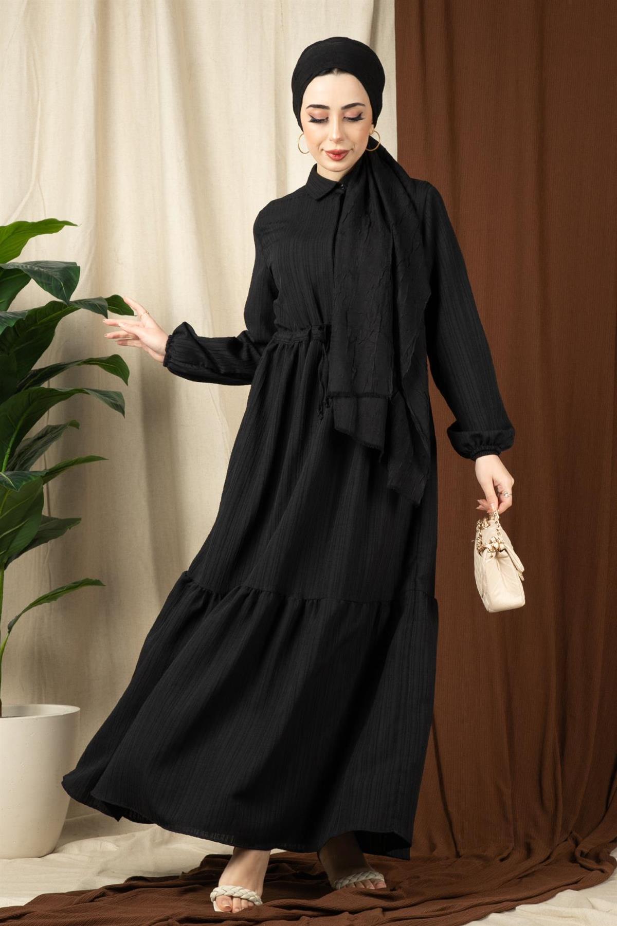 Sena Beli Tünelli Elbise-Siyah