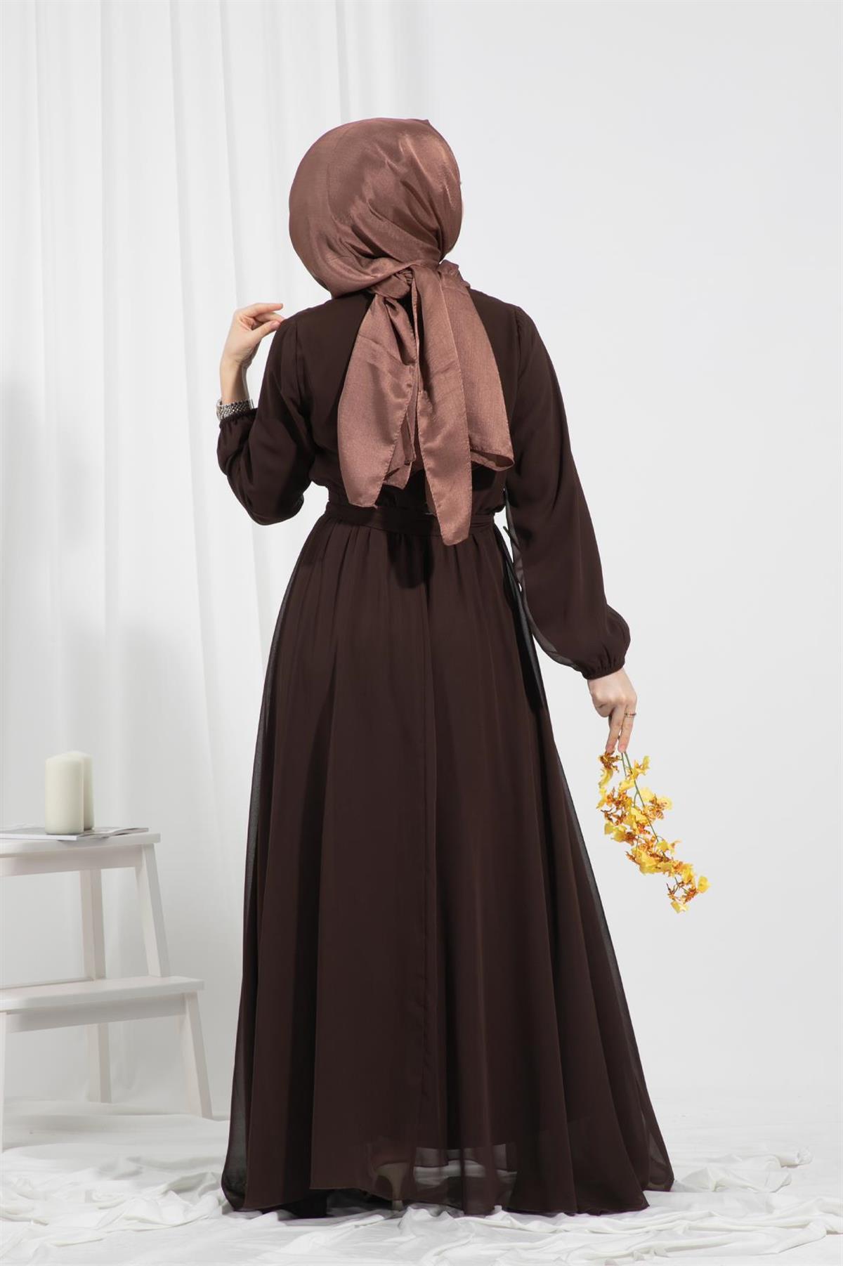 Chiffon Dress-Brown