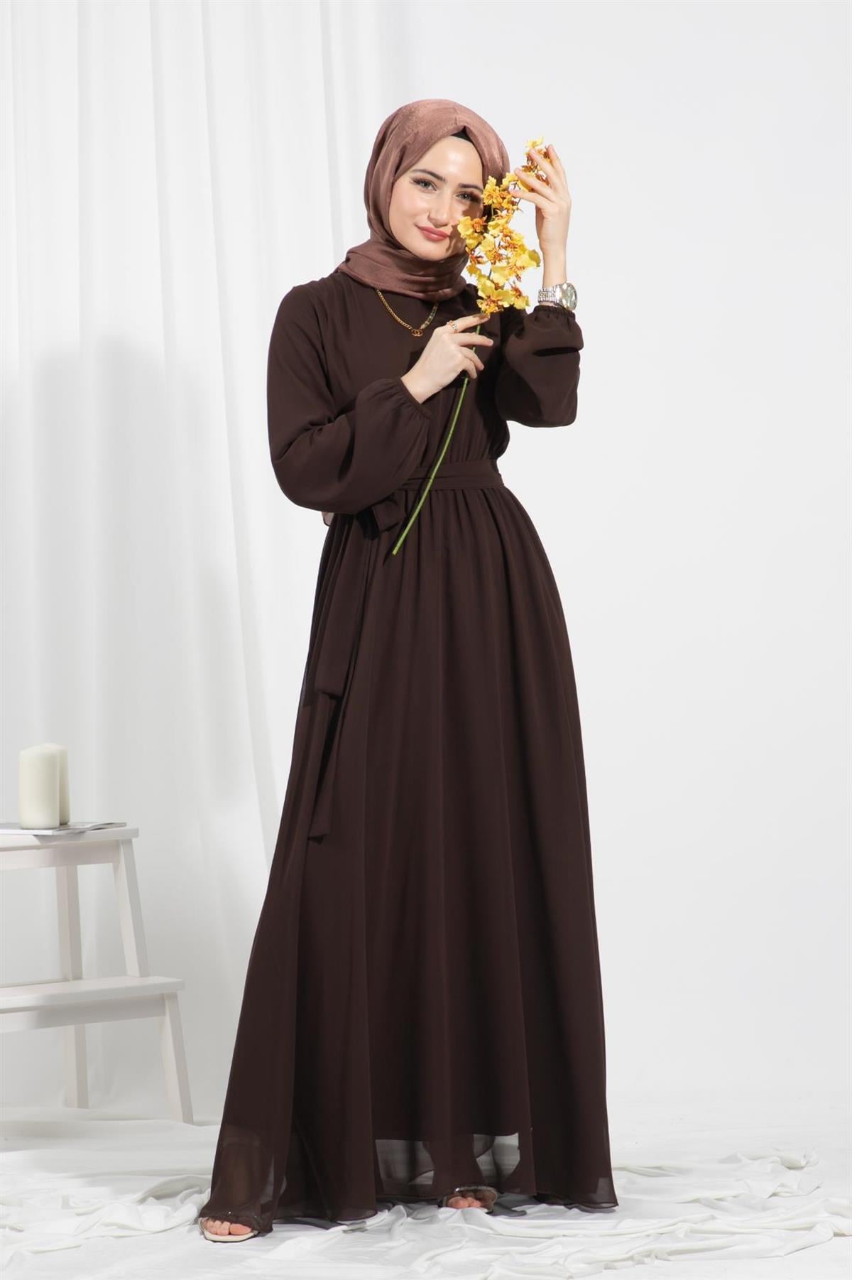 Chiffon Dress-Brown