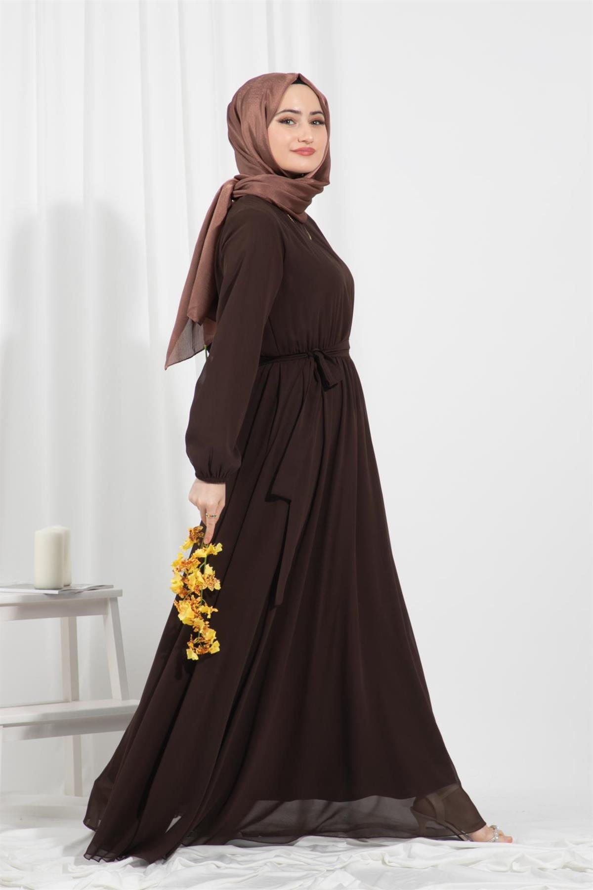 Chiffon Dress-Brown