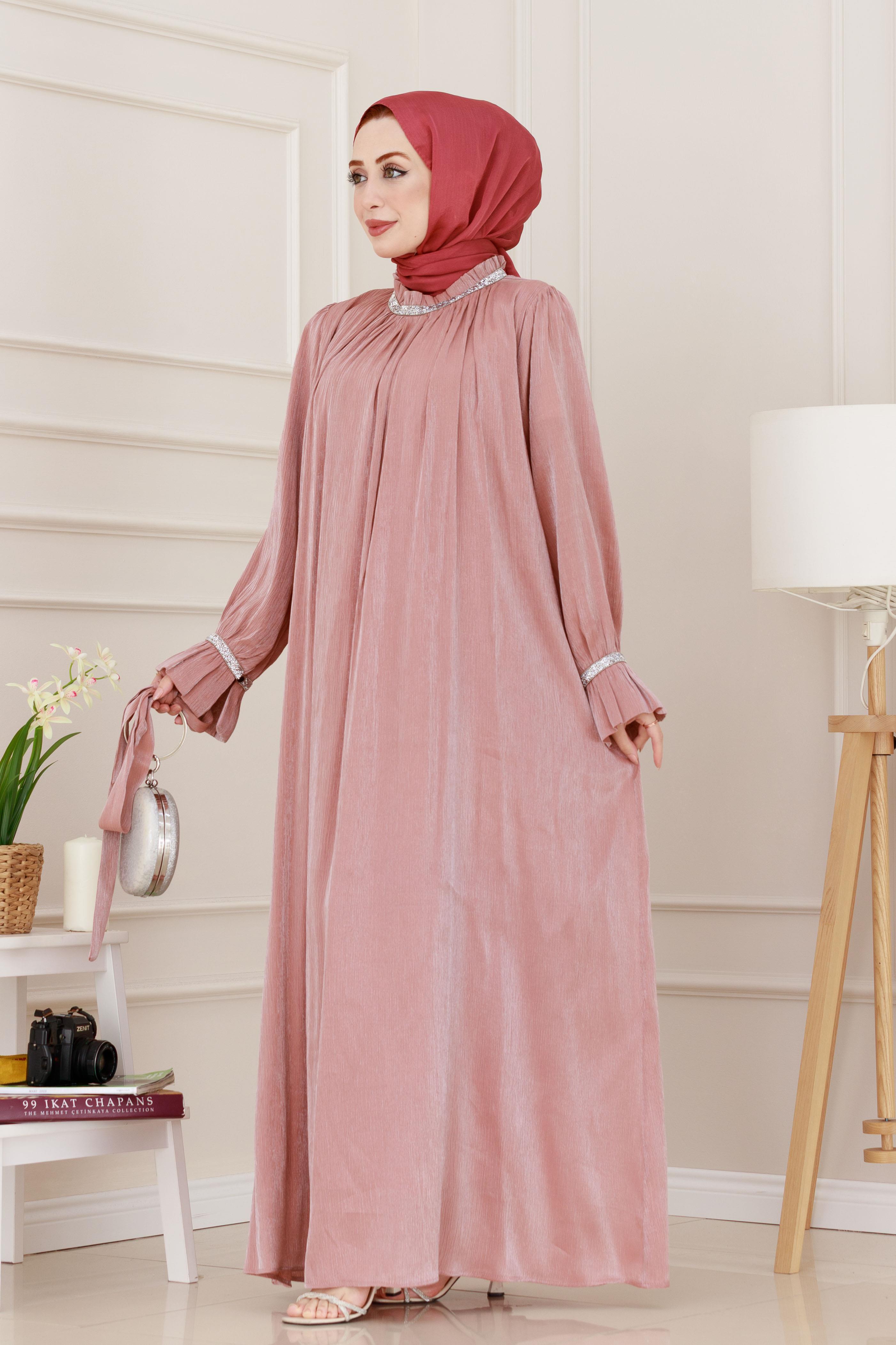 Evening dress with shiny stones - pink color
