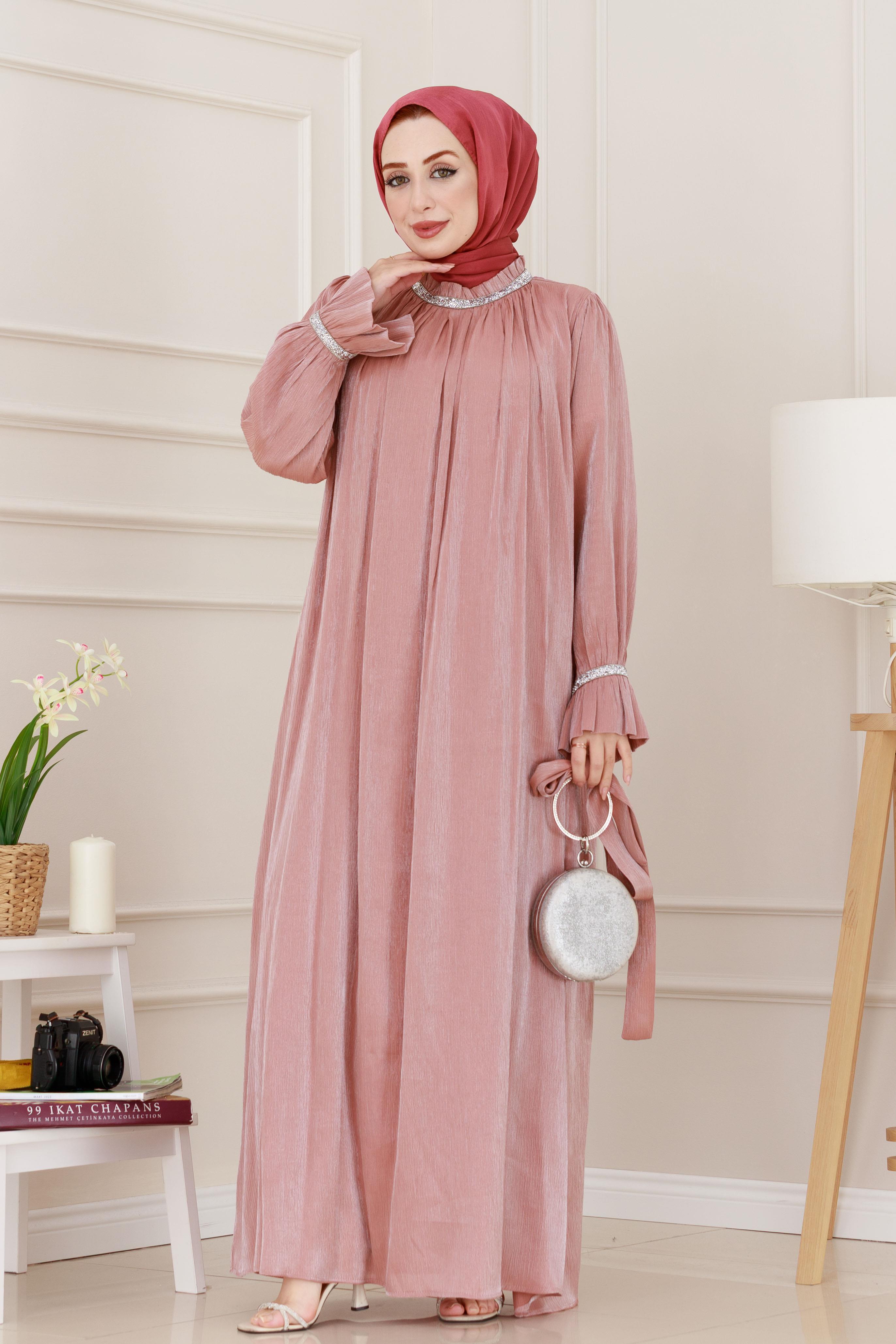 Evening dress with shiny stones - pink color