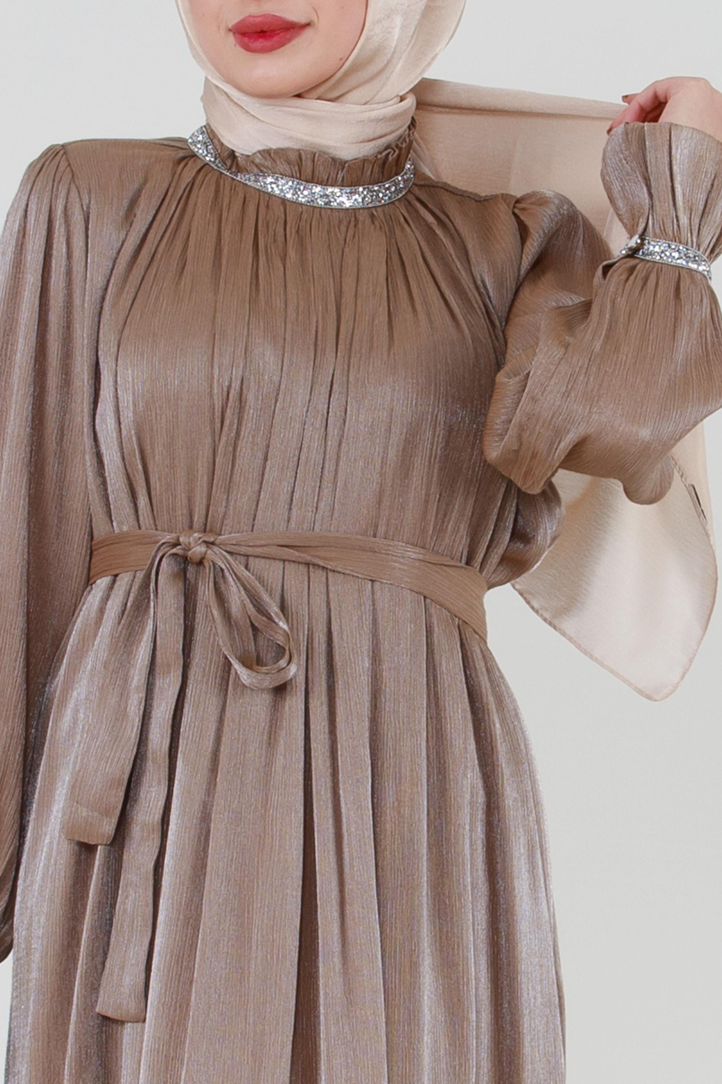 Glittering Stone Evening Gown-Mink