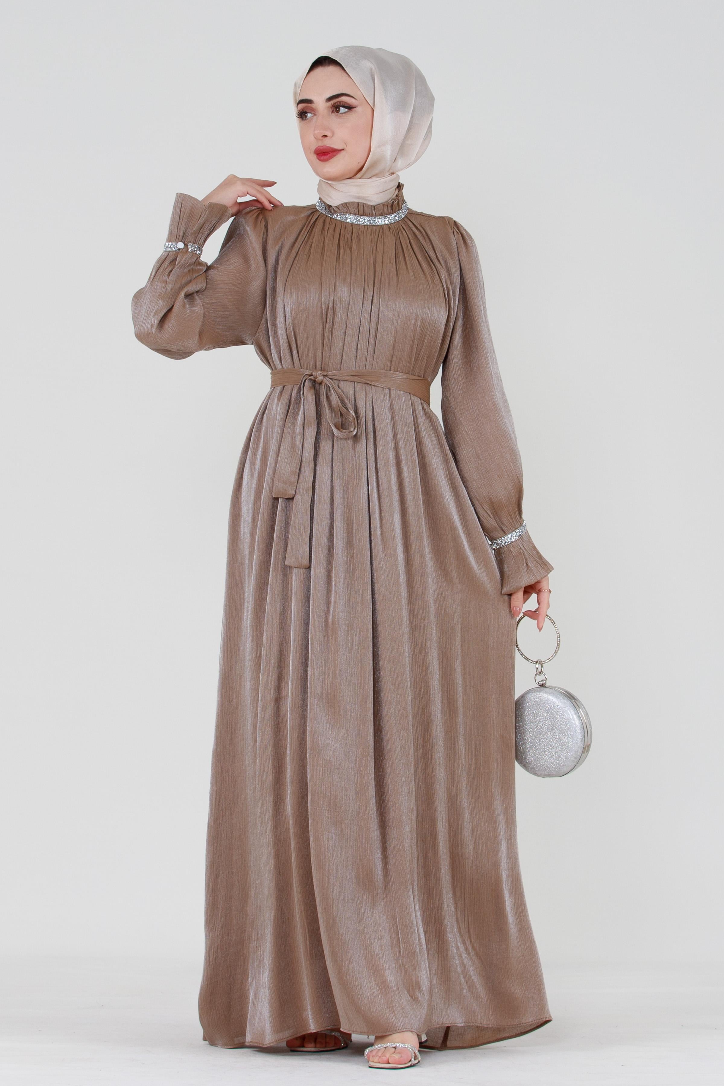 Glittering Stone Evening Gown-Mink