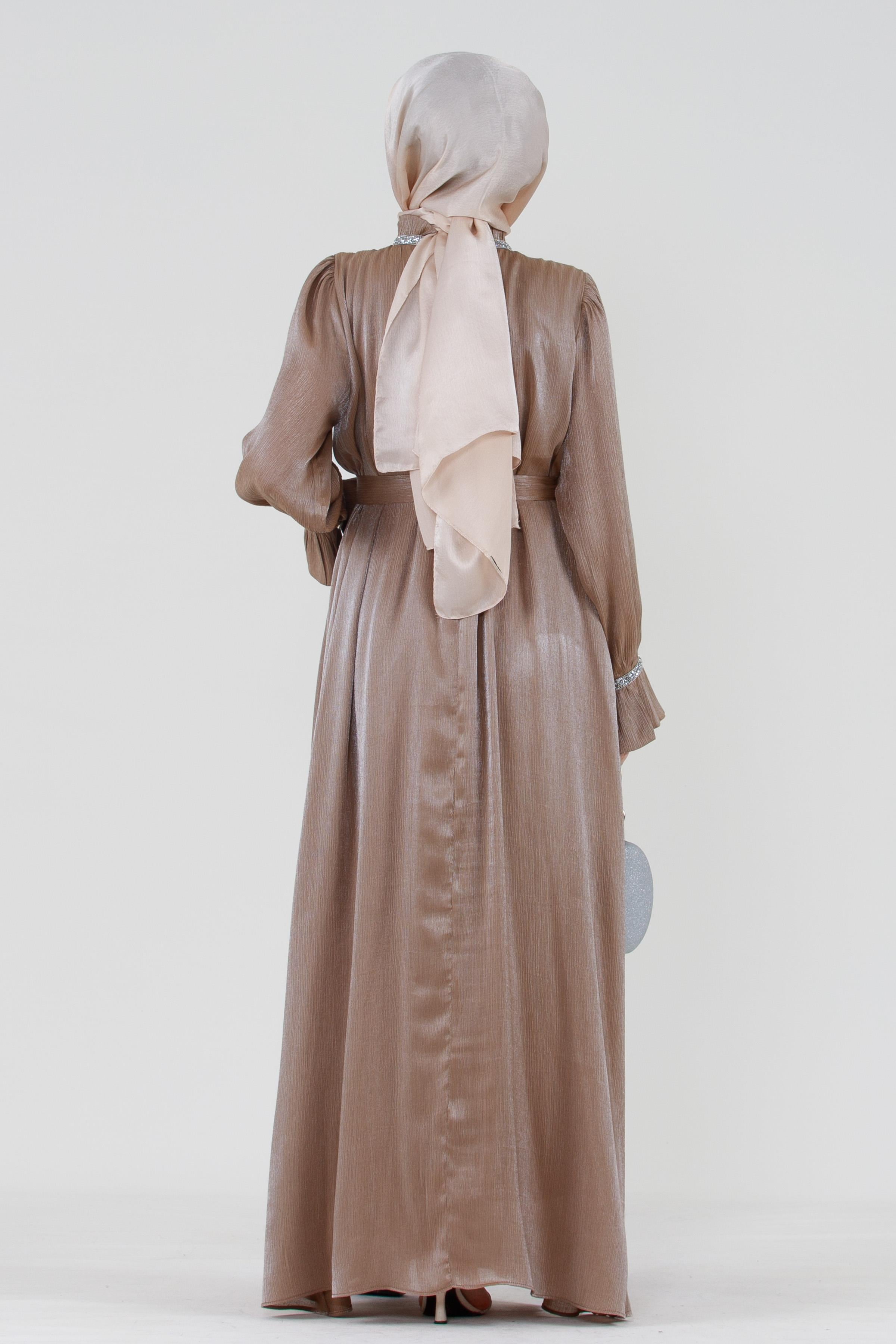 Glittering Stone Evening Gown-Mink