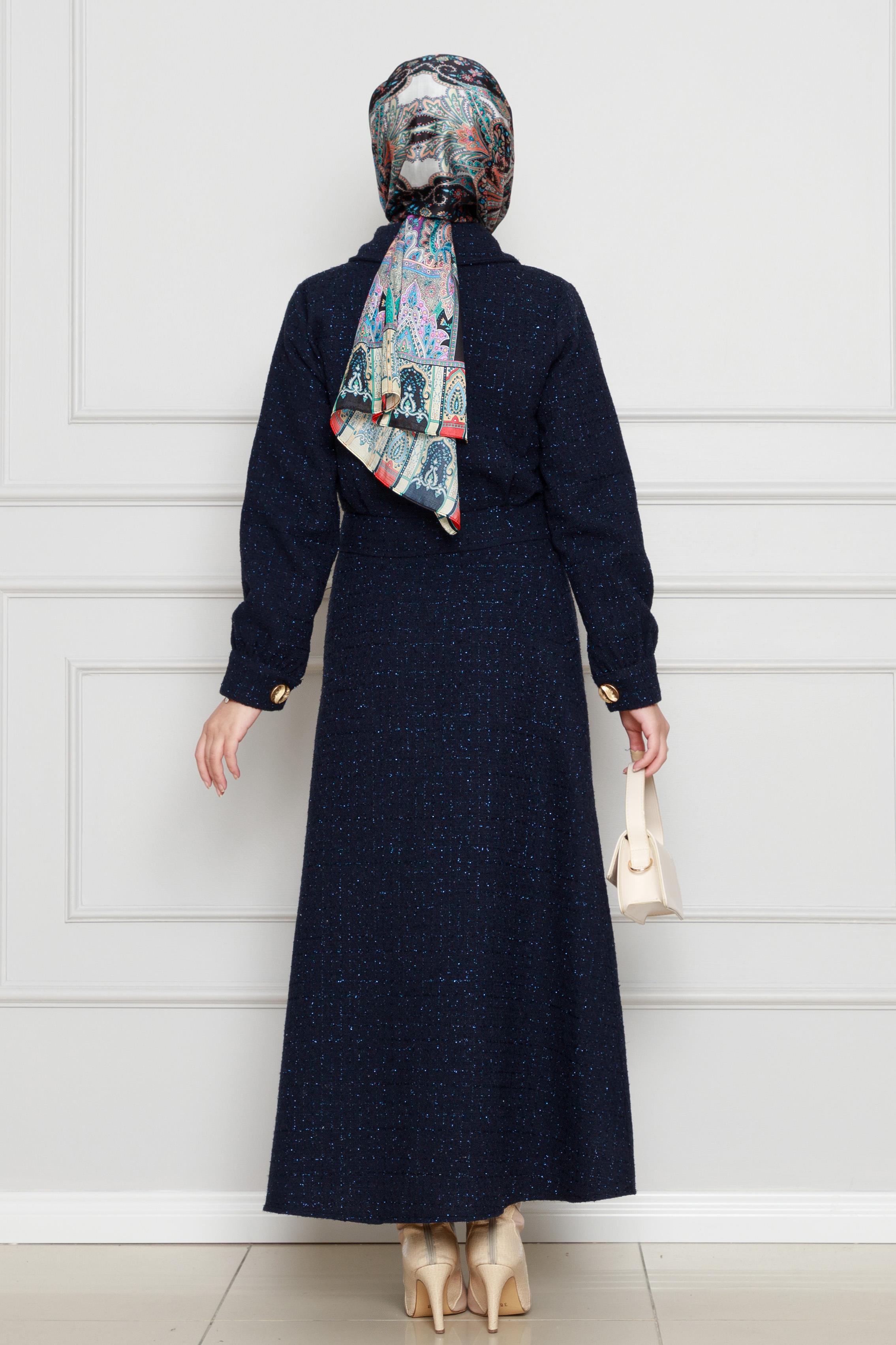 Glitter tweed fabric suit-blue color 