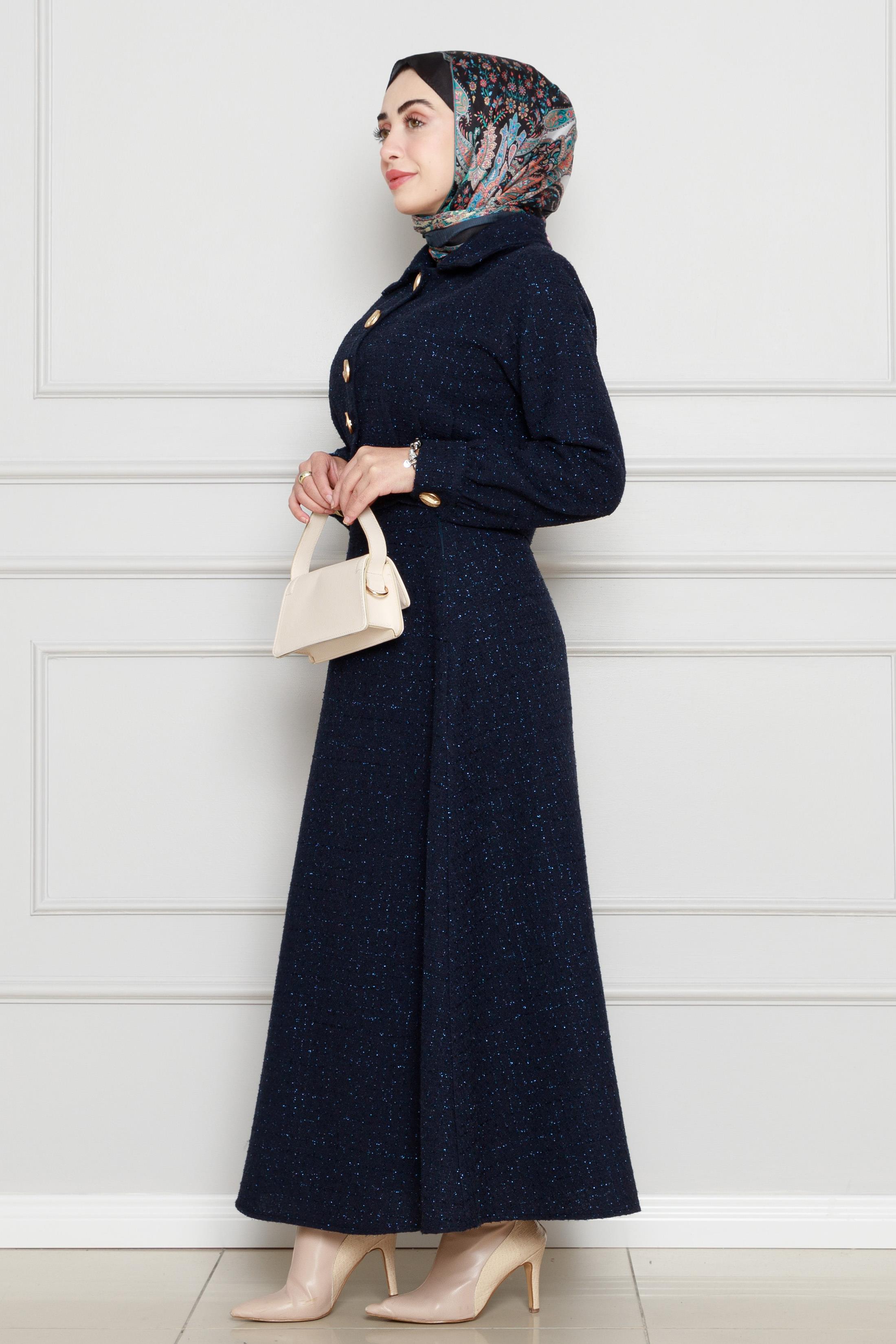 Glitter tweed fabric suit-blue color 