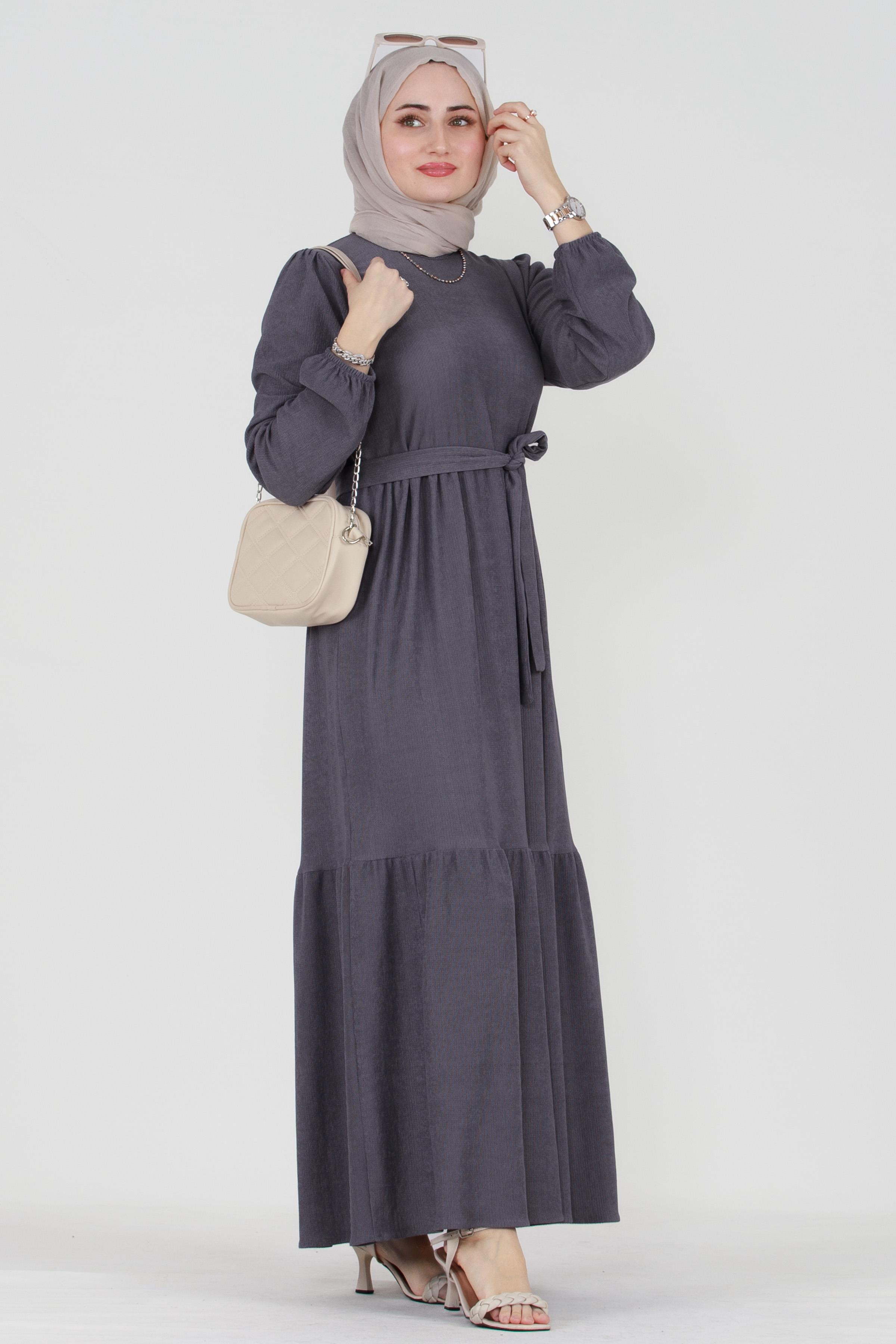 Shura Fringed Modest Dress-Grey