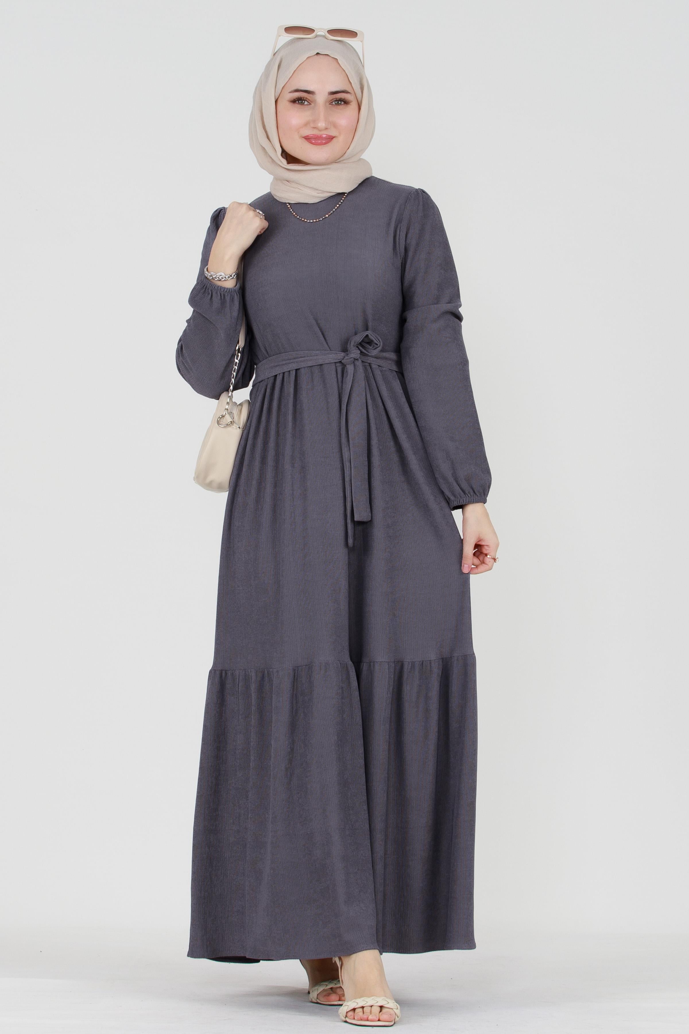 Shura Fringed Modest Dress-Grey