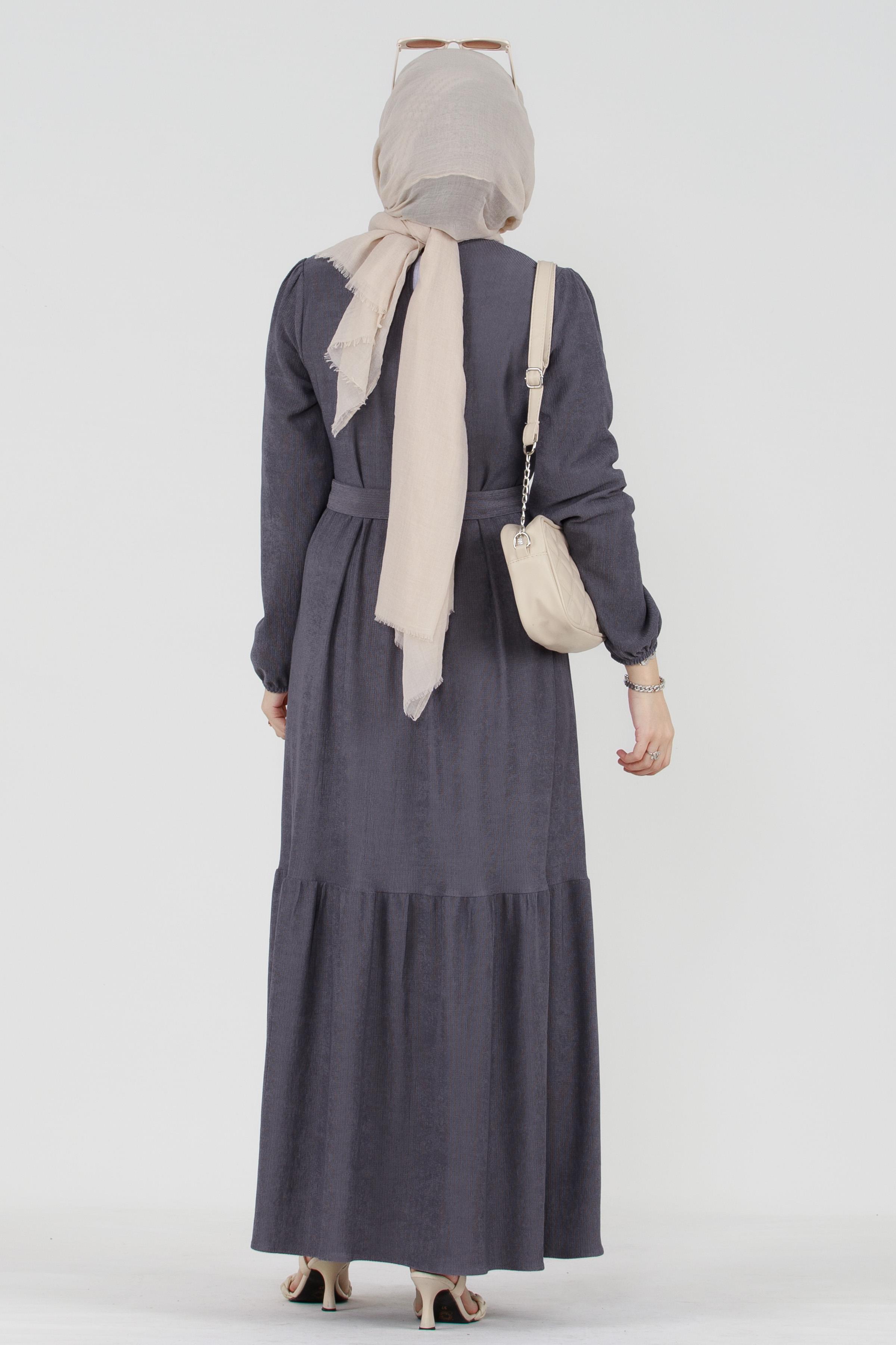 Shura Fringed Modest Dress-Grey
