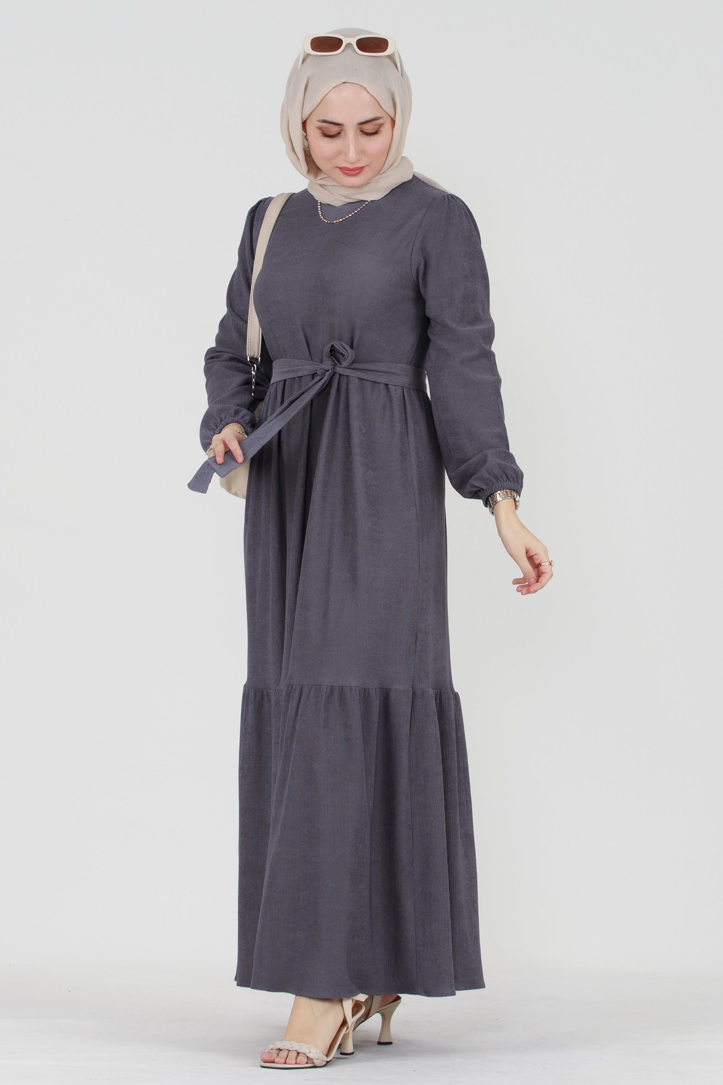Shura Fringed Modest Dress-Grey