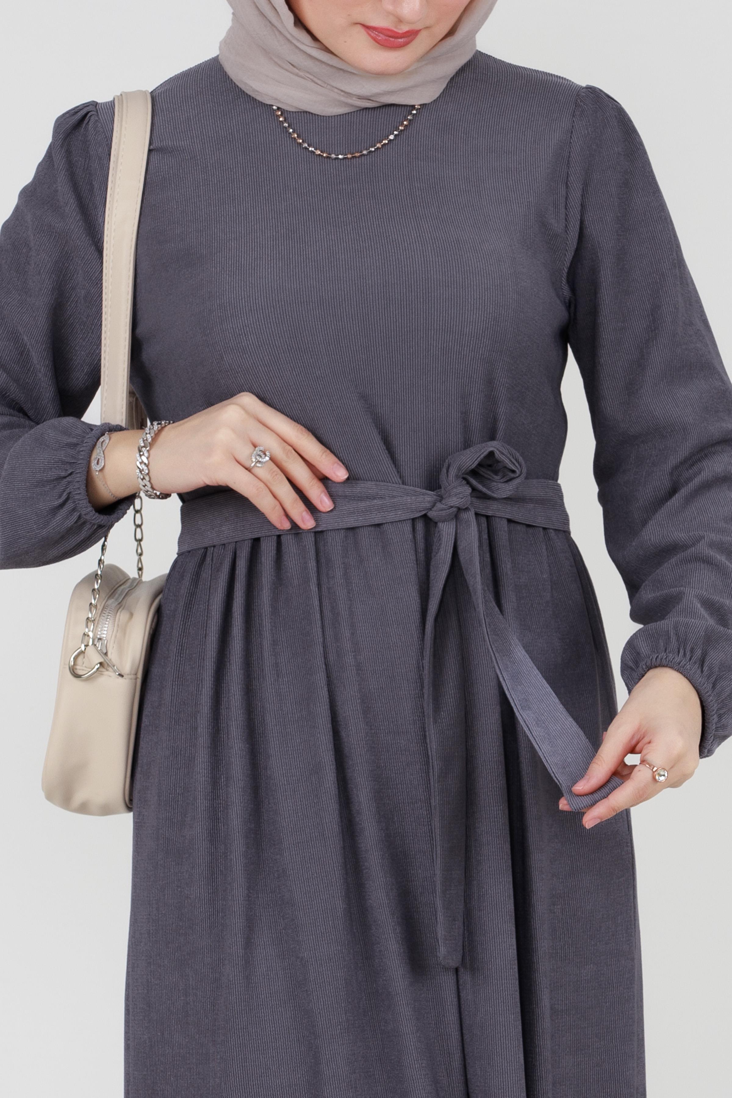 Shura Fringed Modest Dress-Grey