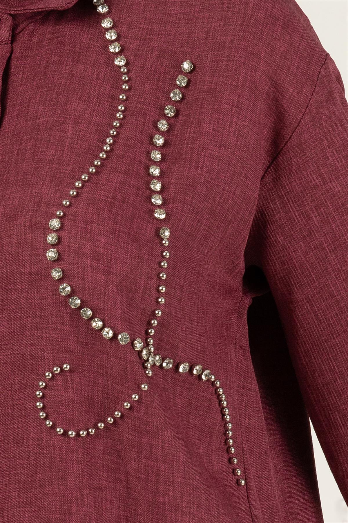 Taş Detaylı Tunik-Mürdüm