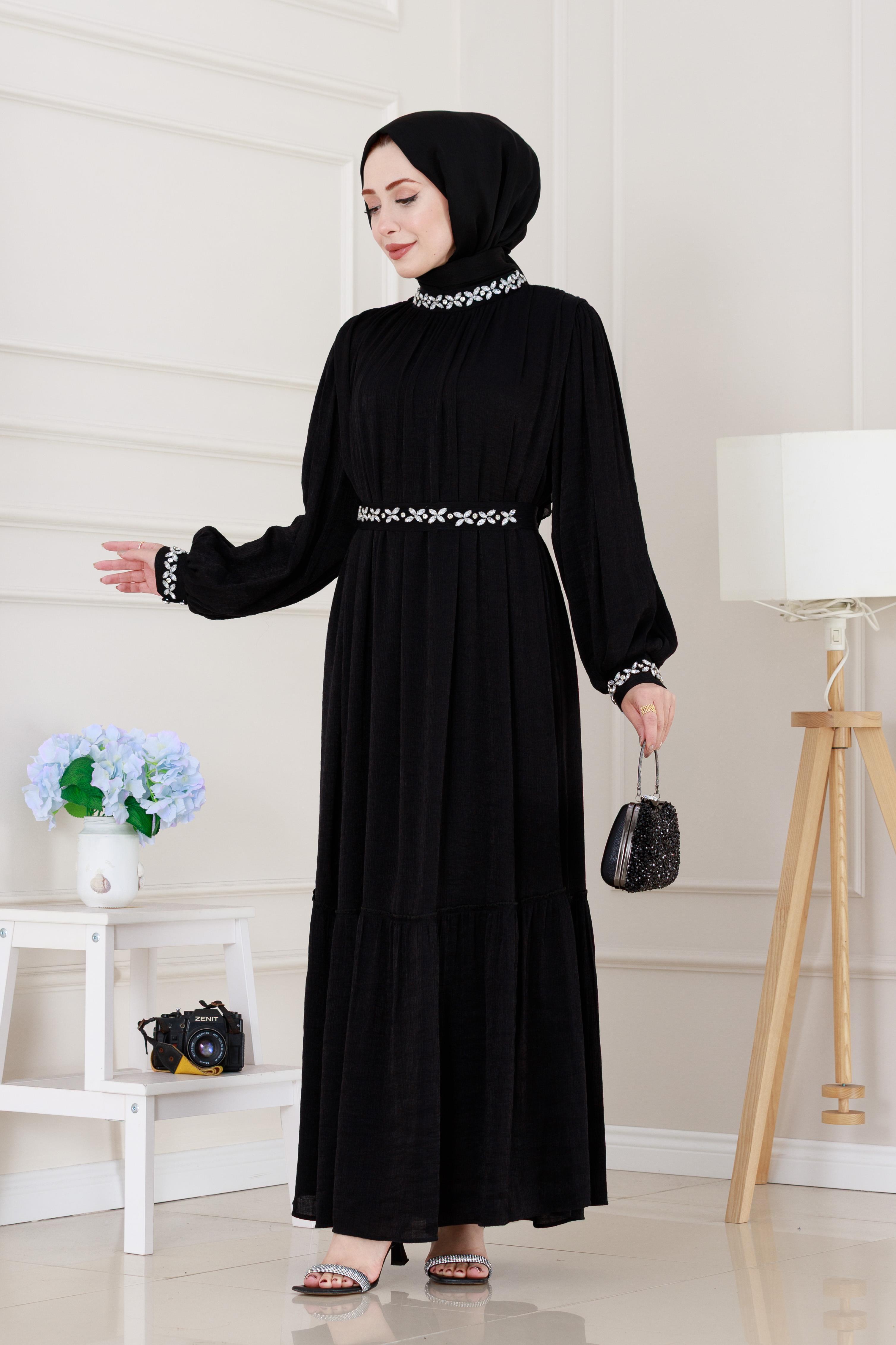 Taş İşlemeli Simay Abiye-Siyah