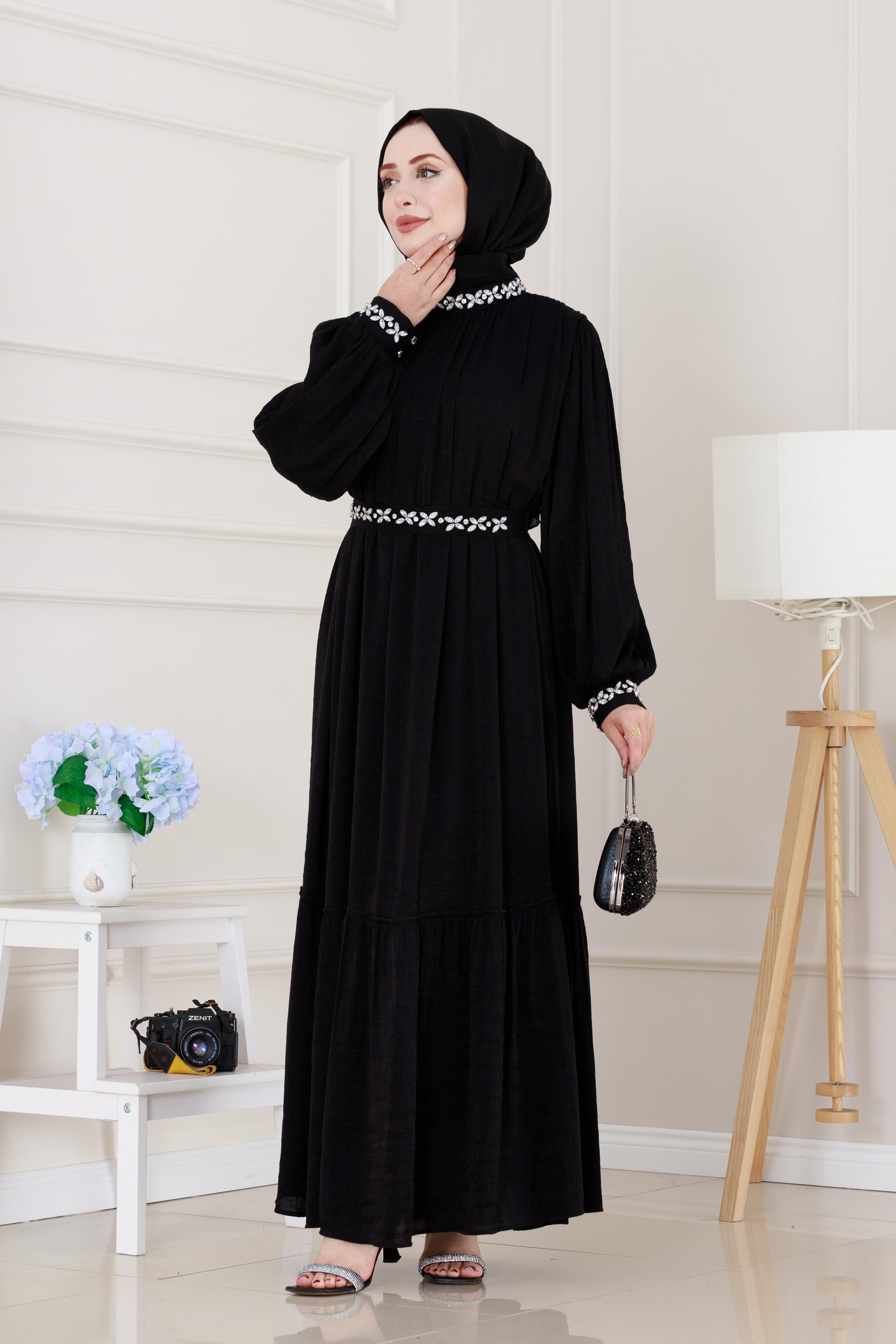 Taş İşlemeli Simay Abiye-Siyah