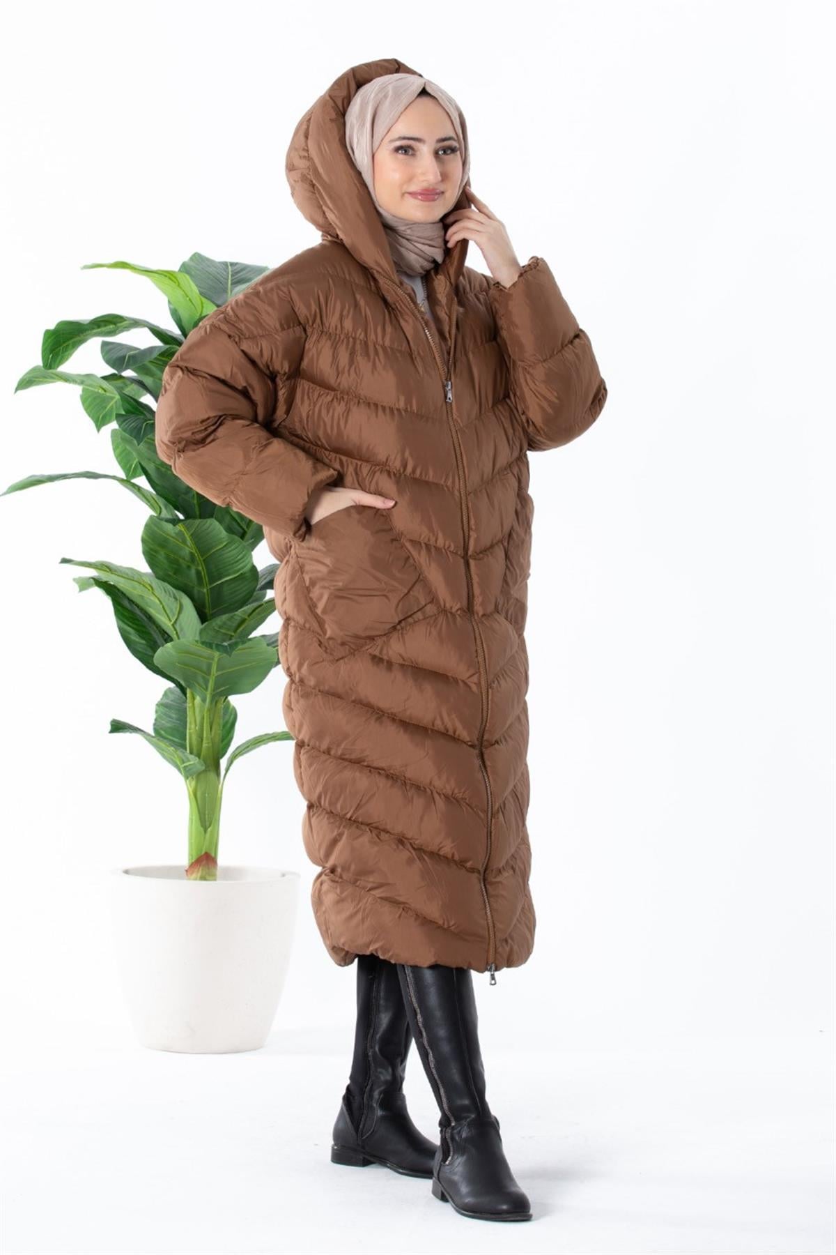 Long Puffer Women Jacket - Tan