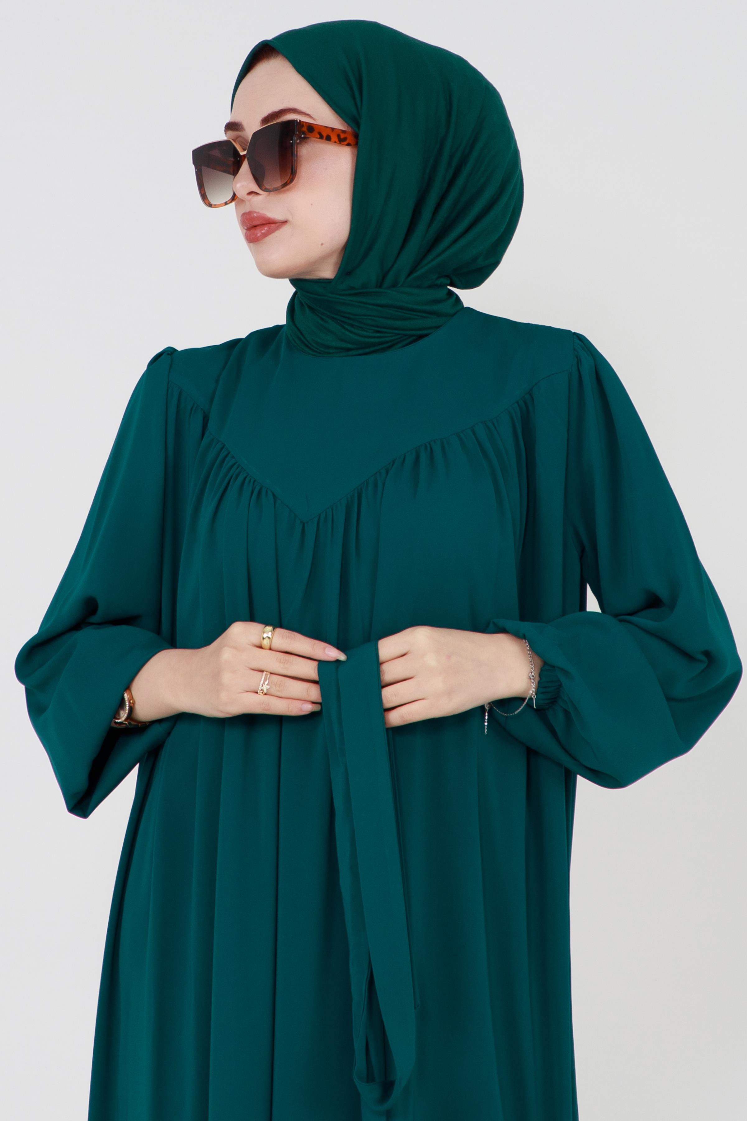 فستان حجاب بلون أخضر زمردي