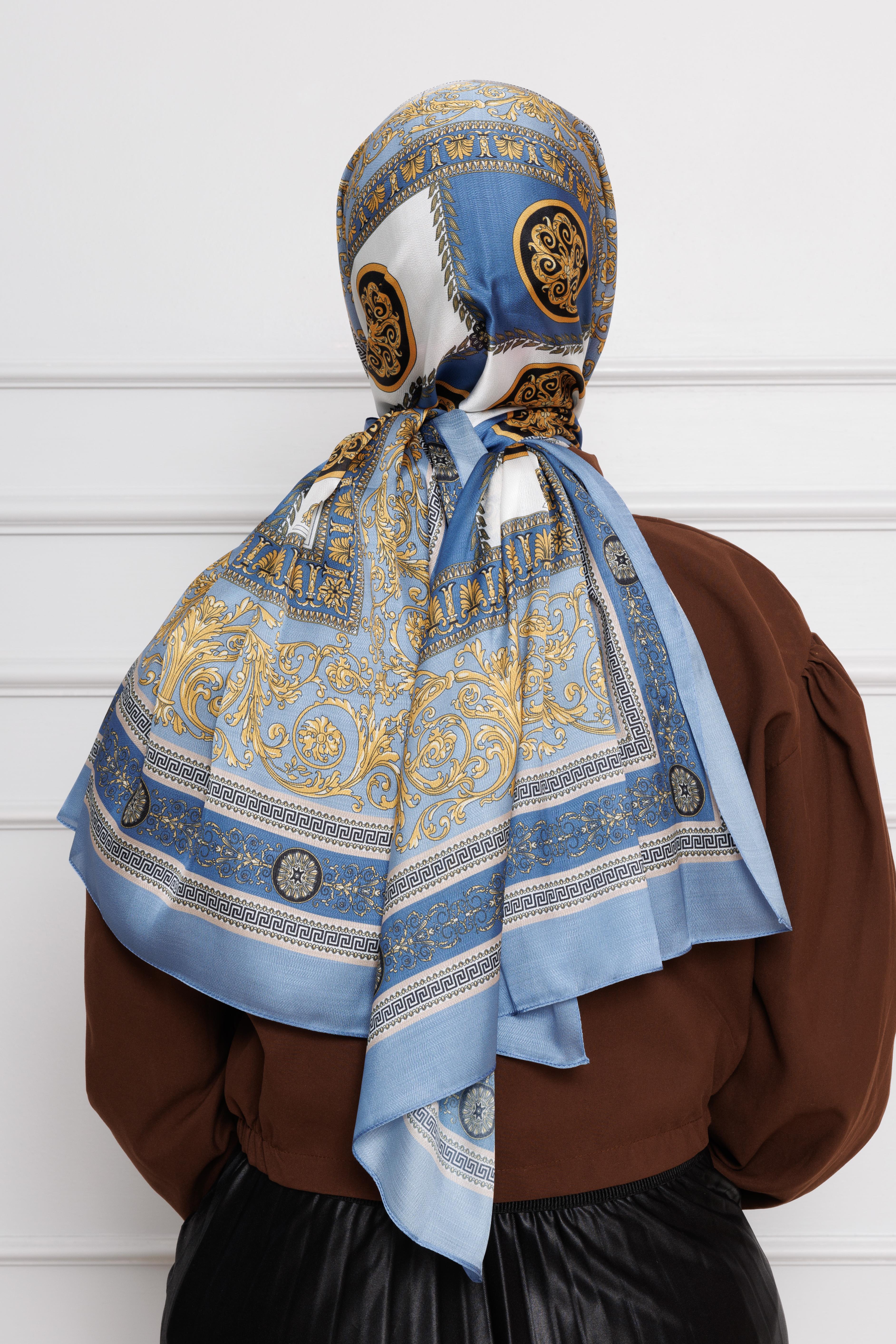 Versace Patterned Indian Silk Shawl-light blue collor 