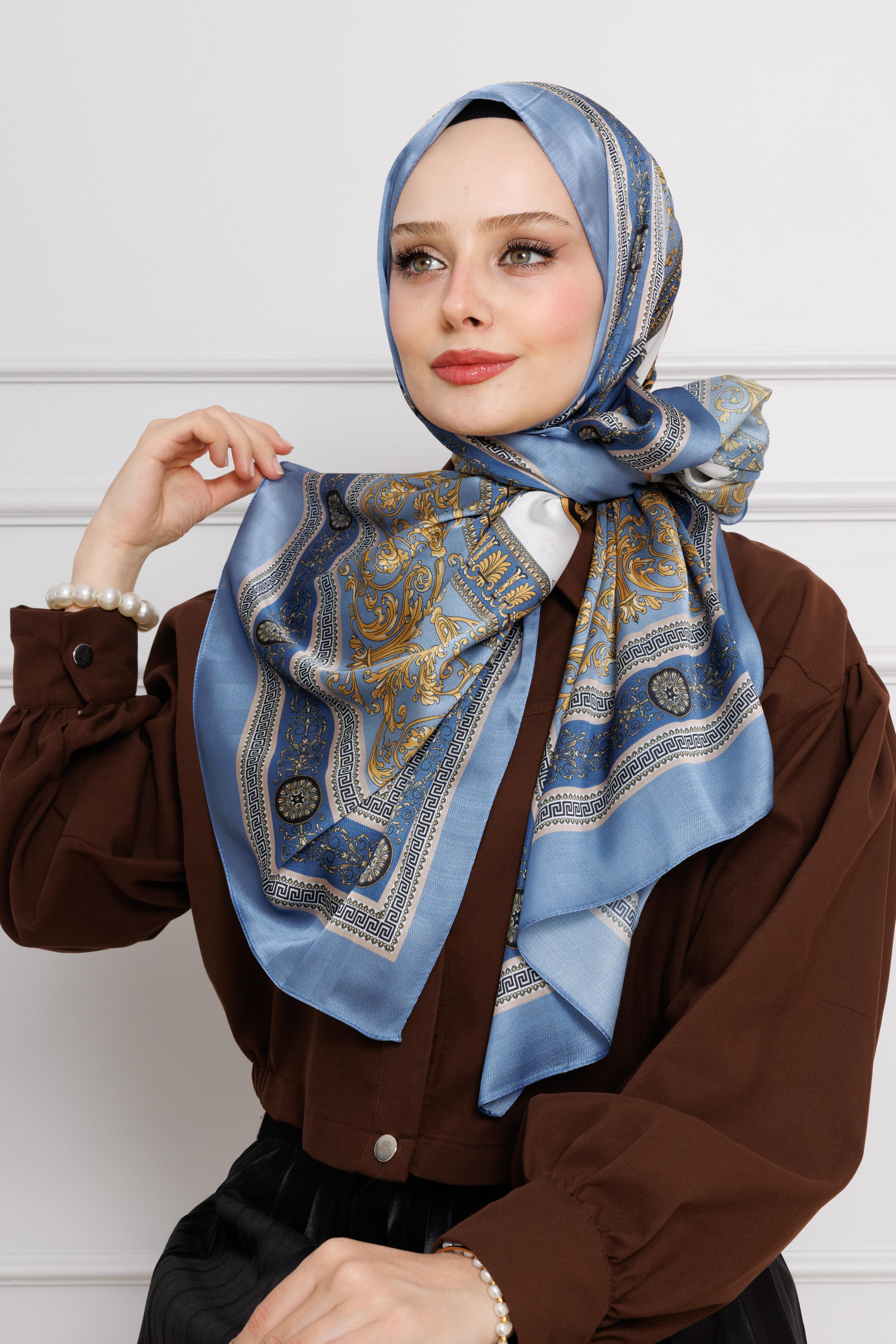 Versace Patterned Indian Silk Shawl-light blue collor 