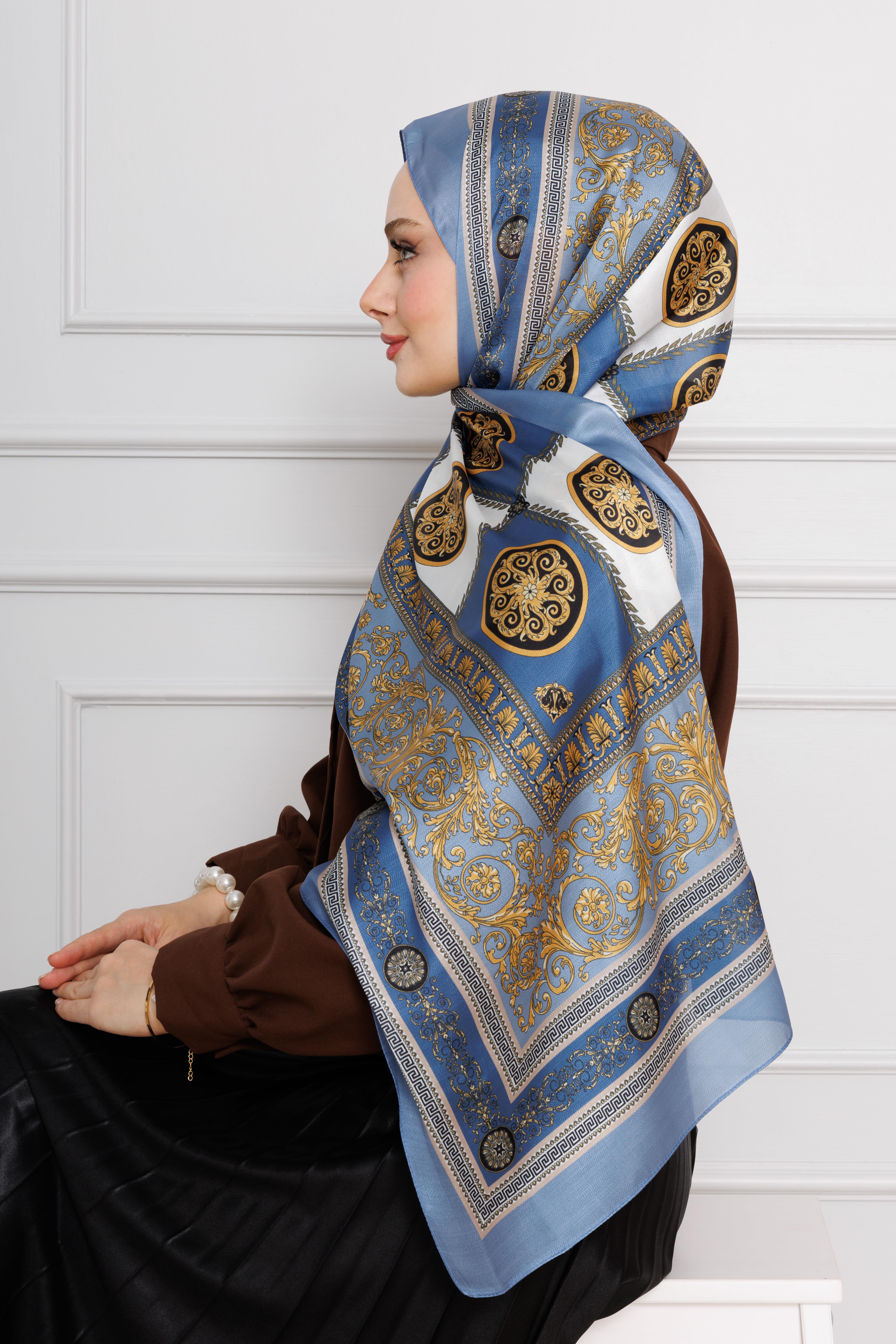 Versace Patterned Indian Silk Shawl-light blue collor 