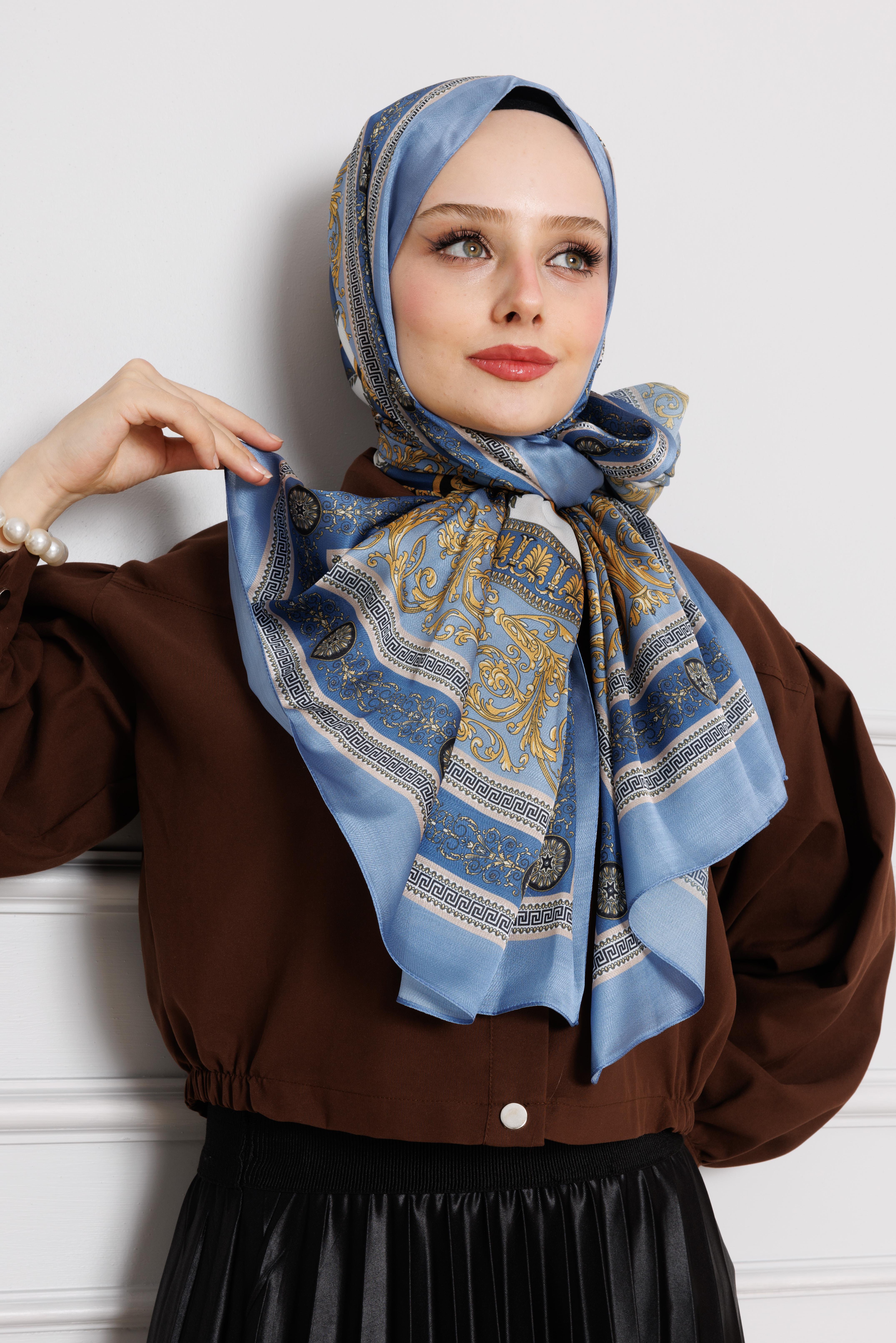 Versace Patterned Indian Silk Shawl-light blue collor 