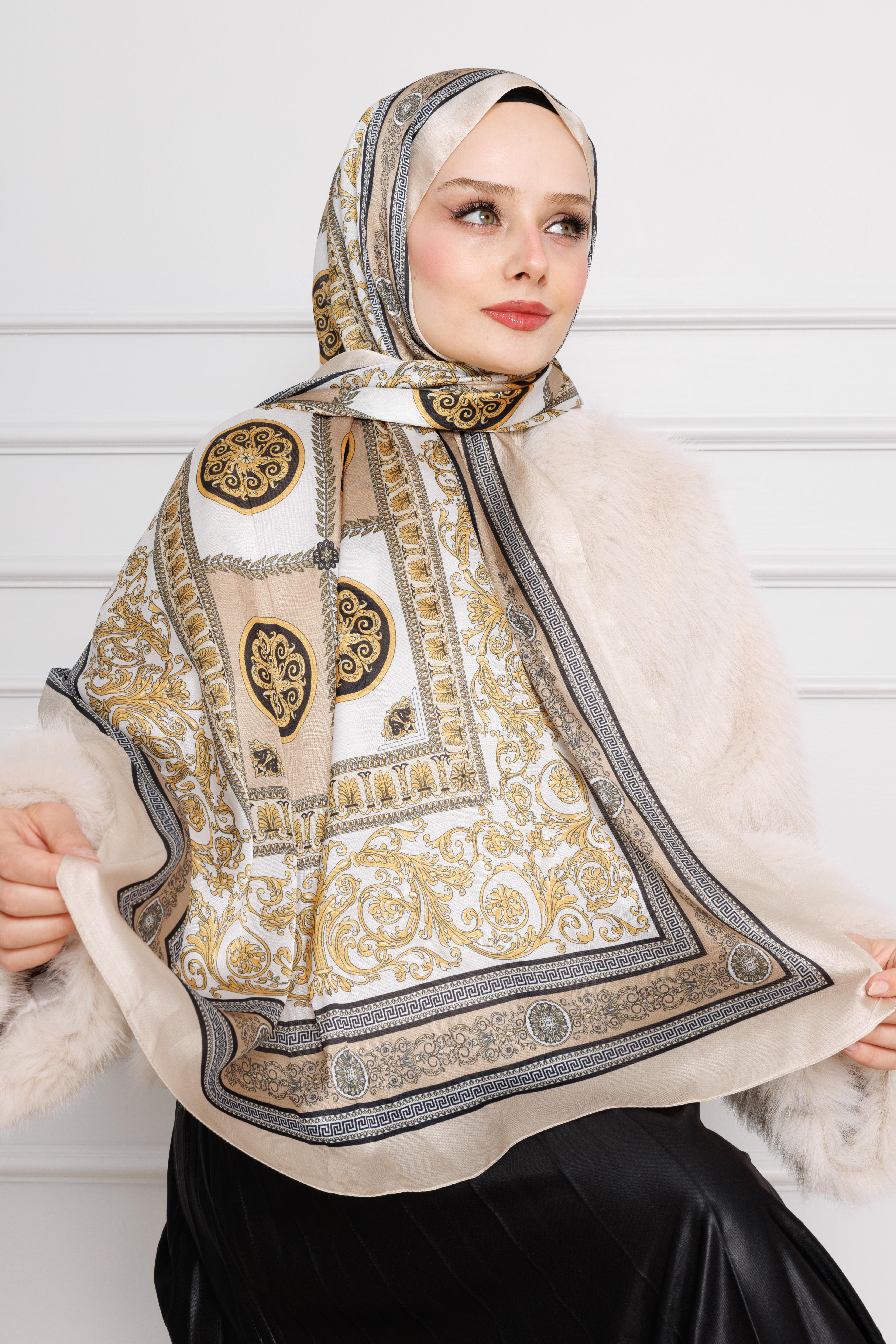 Versace Patterned Indian Silk Shawl-cream collor 