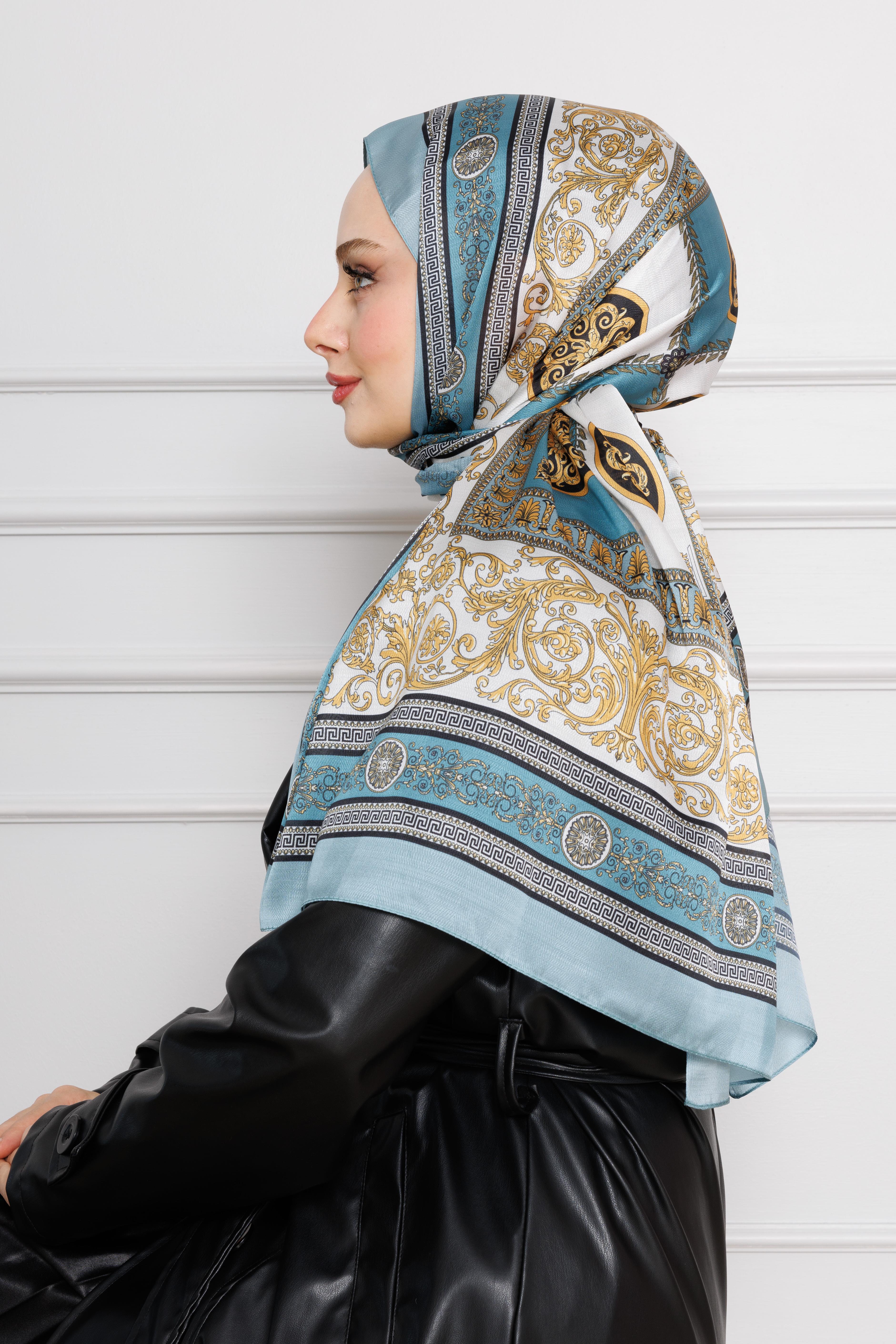 Versace Patterned Indian Silk Shawl-mint green color