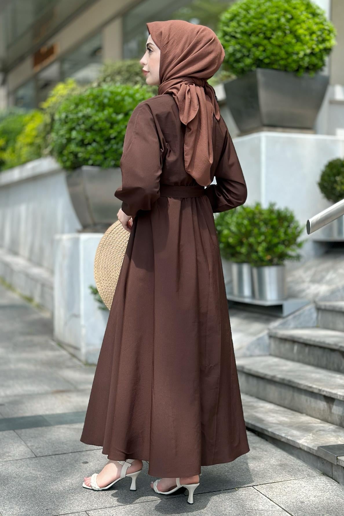 Collared Whirling Dervish Model Dress-Brown