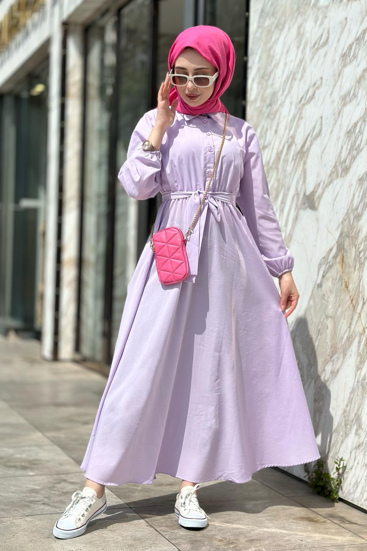 فستان مولانه بياقة-اللون البنفسجي