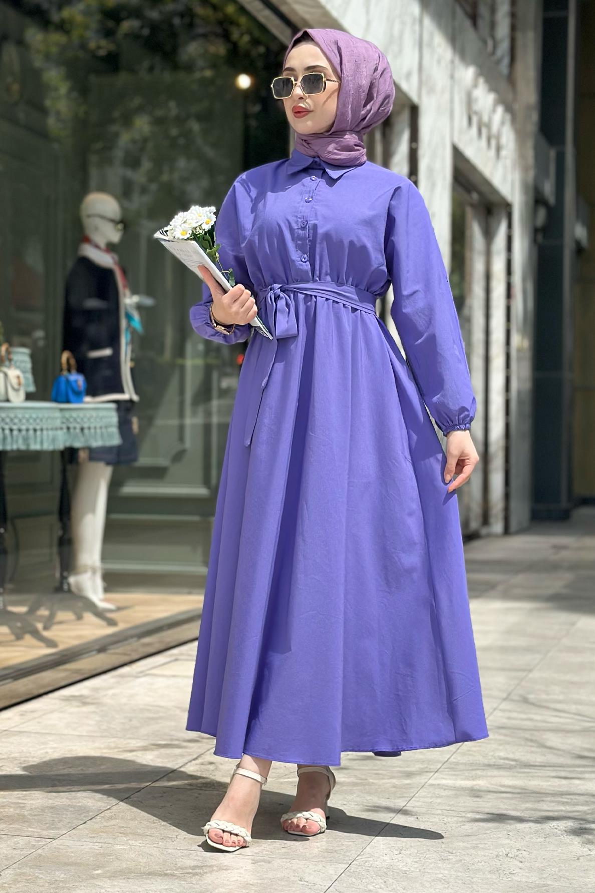 Collared Whirling Dervish Model Dress-Purple