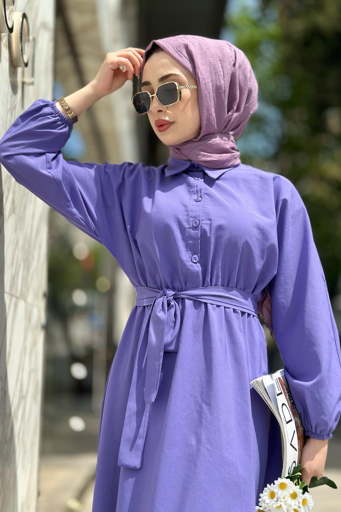 Collared Whirling Dervish Model Dress-Purple