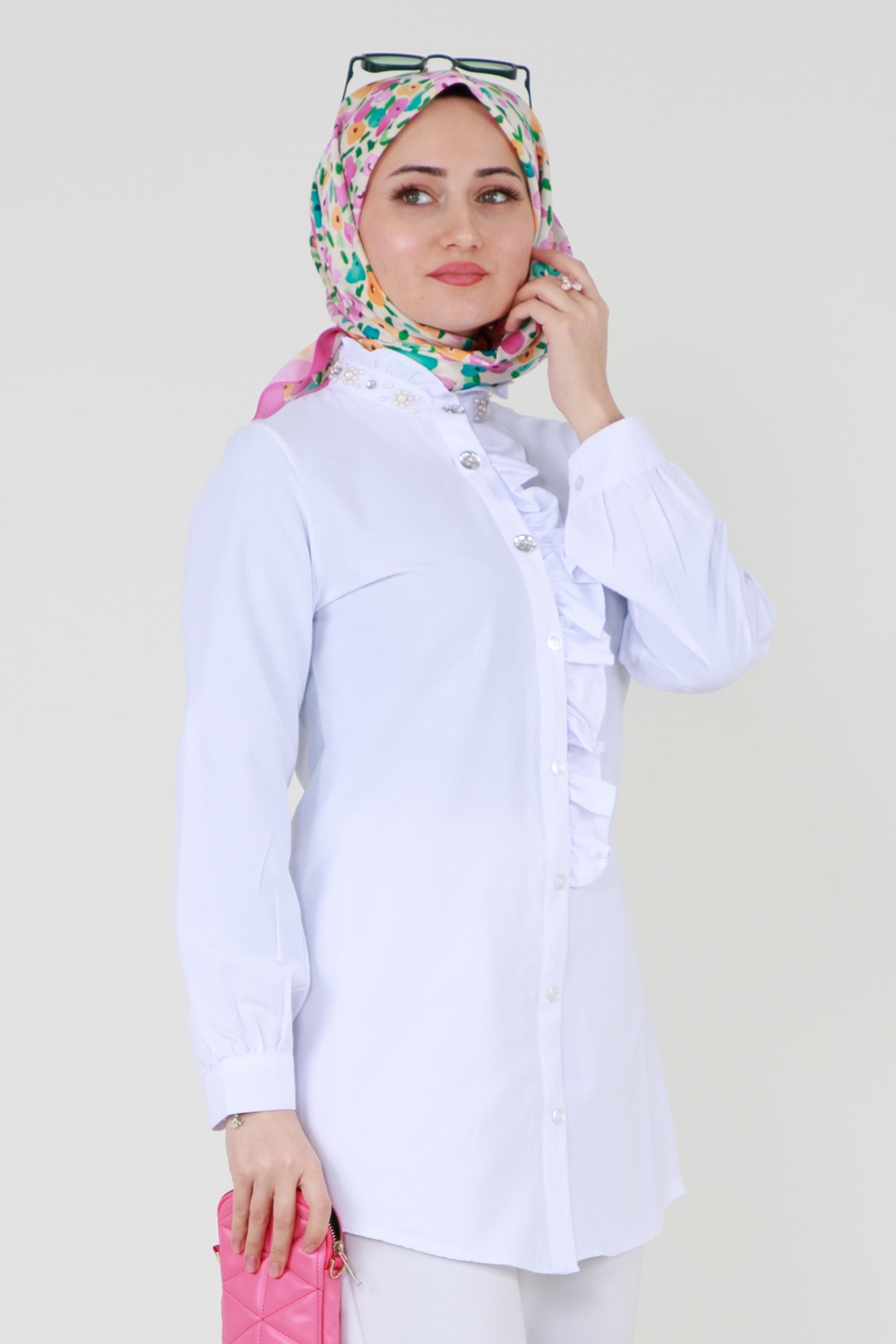 Tunic Ruffled in the middle - White
