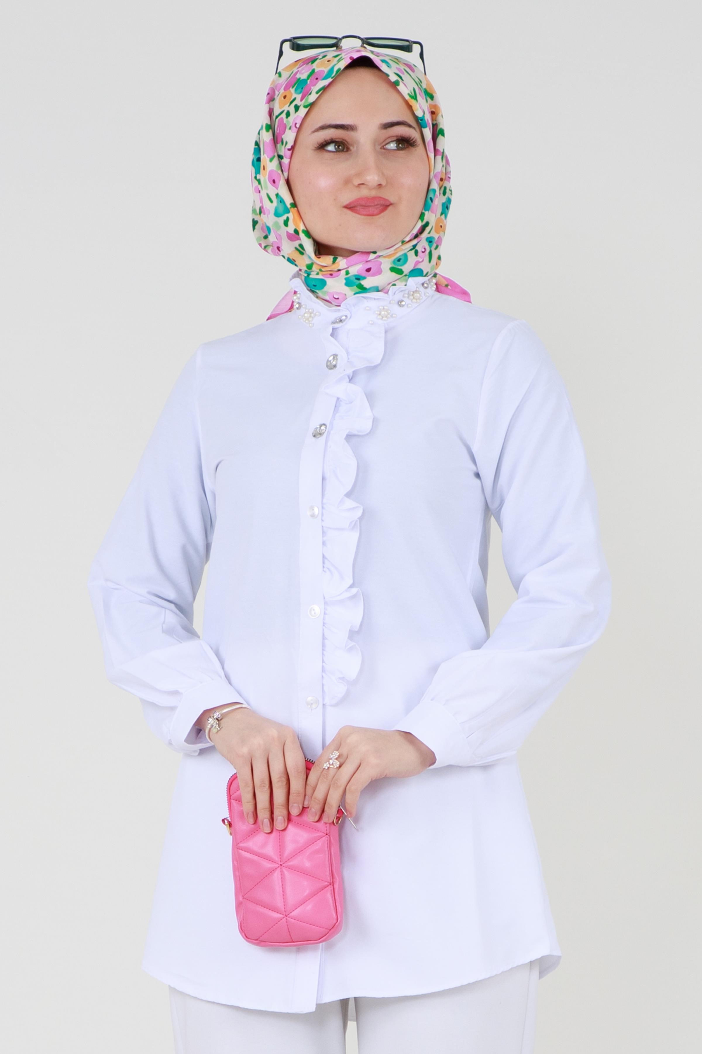 Tunic Ruffled in the middle - White