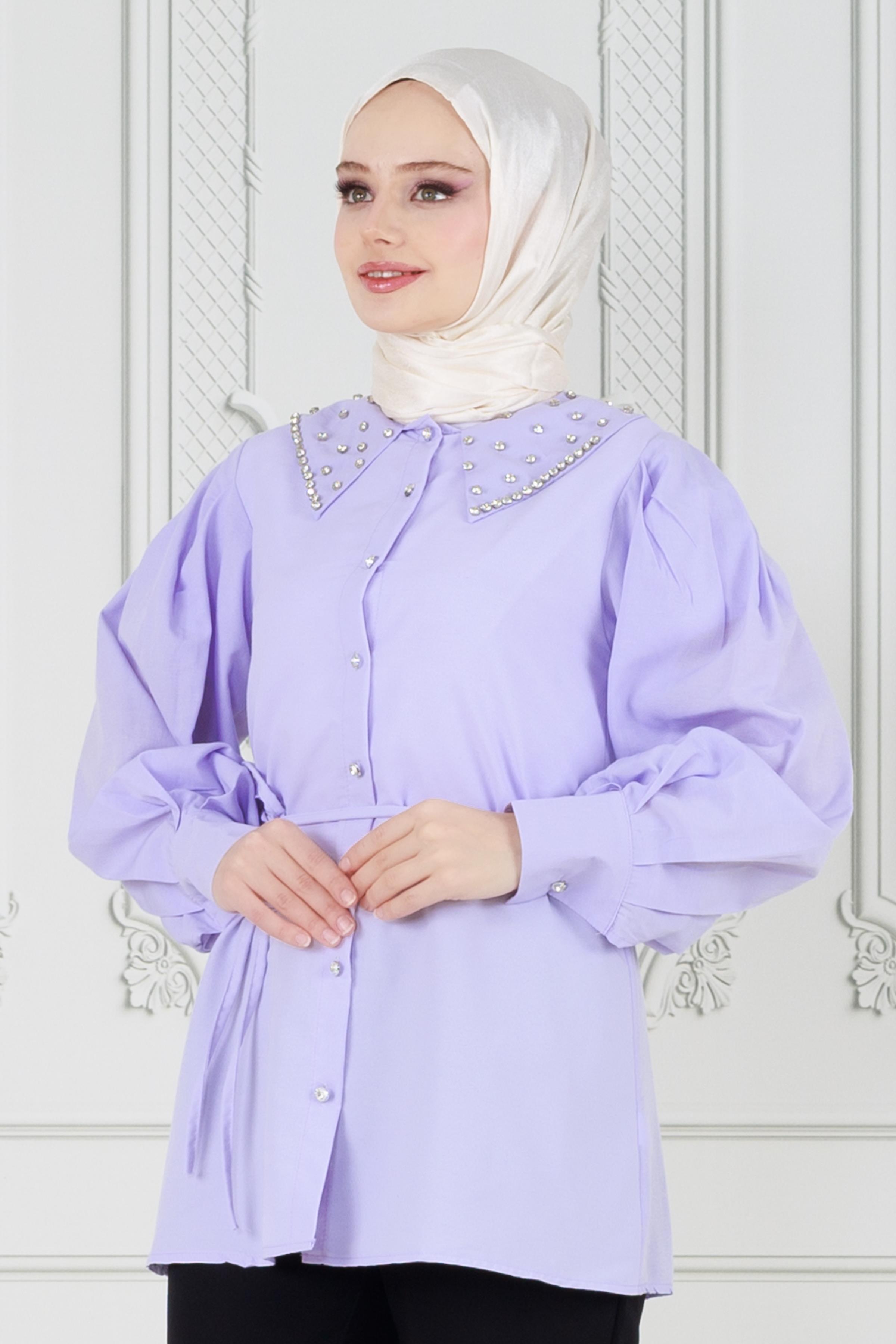Stone Collar Tunic-Purple