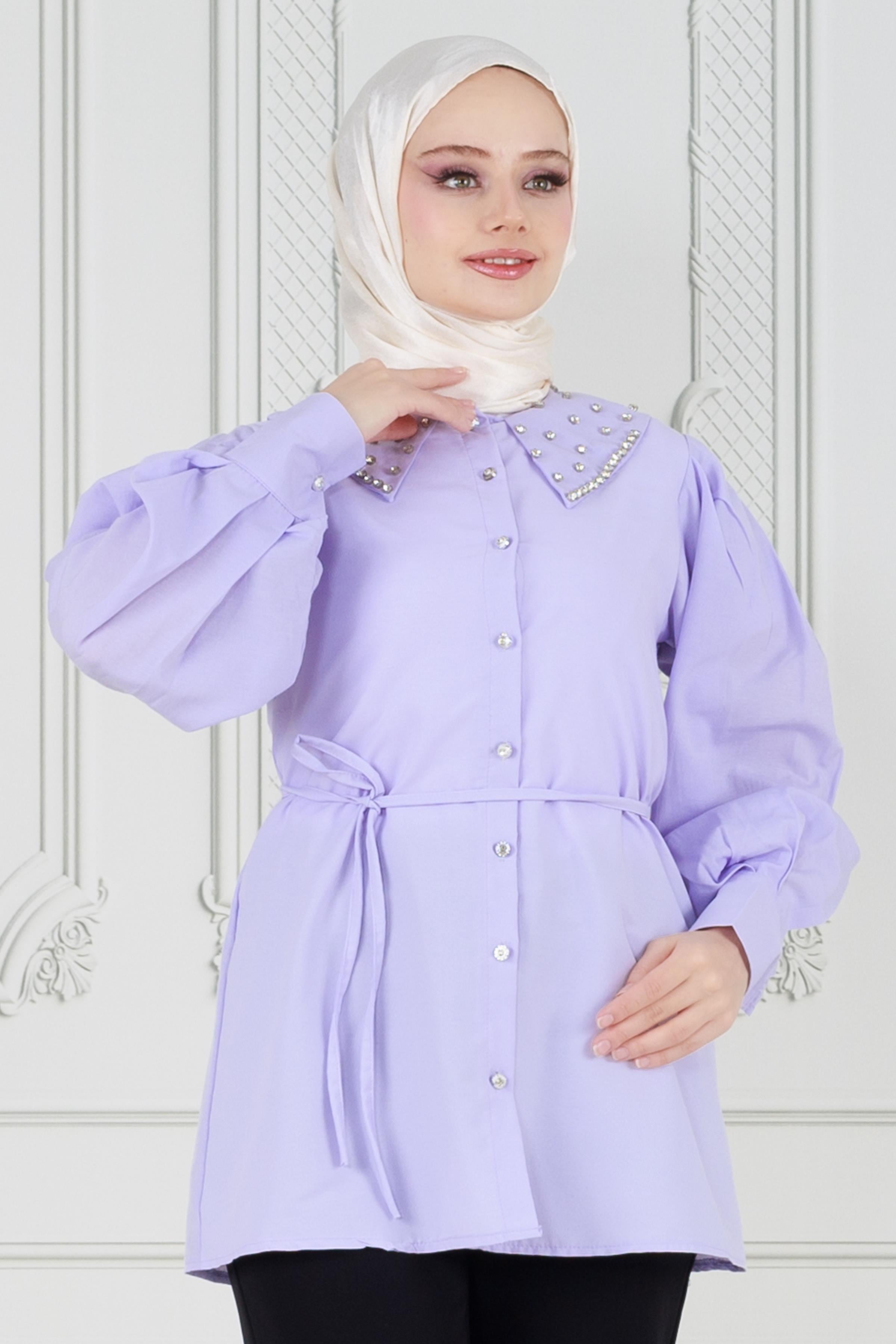 Stone Collar Tunic-Purple