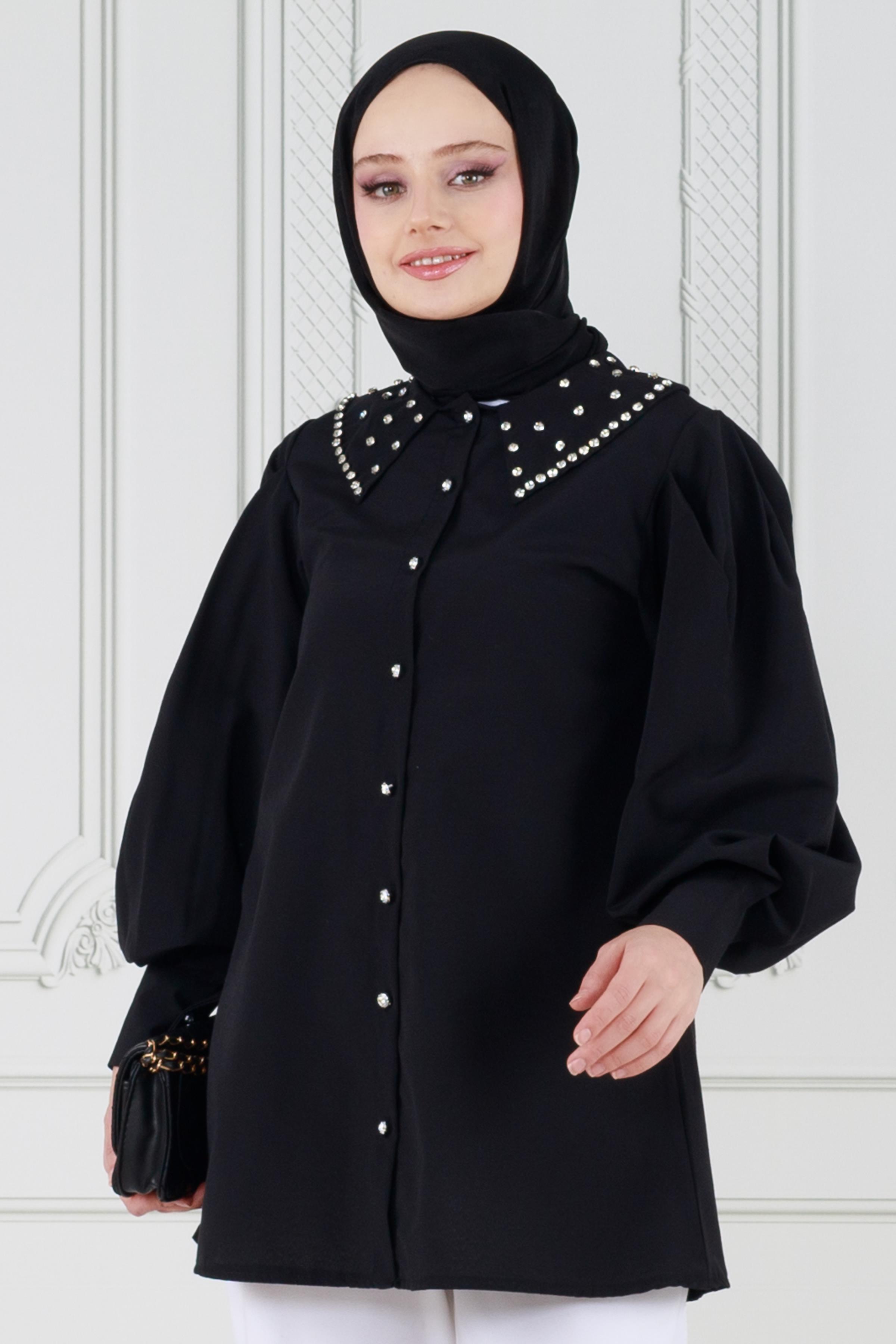 Stone Collar Tunic-Black
