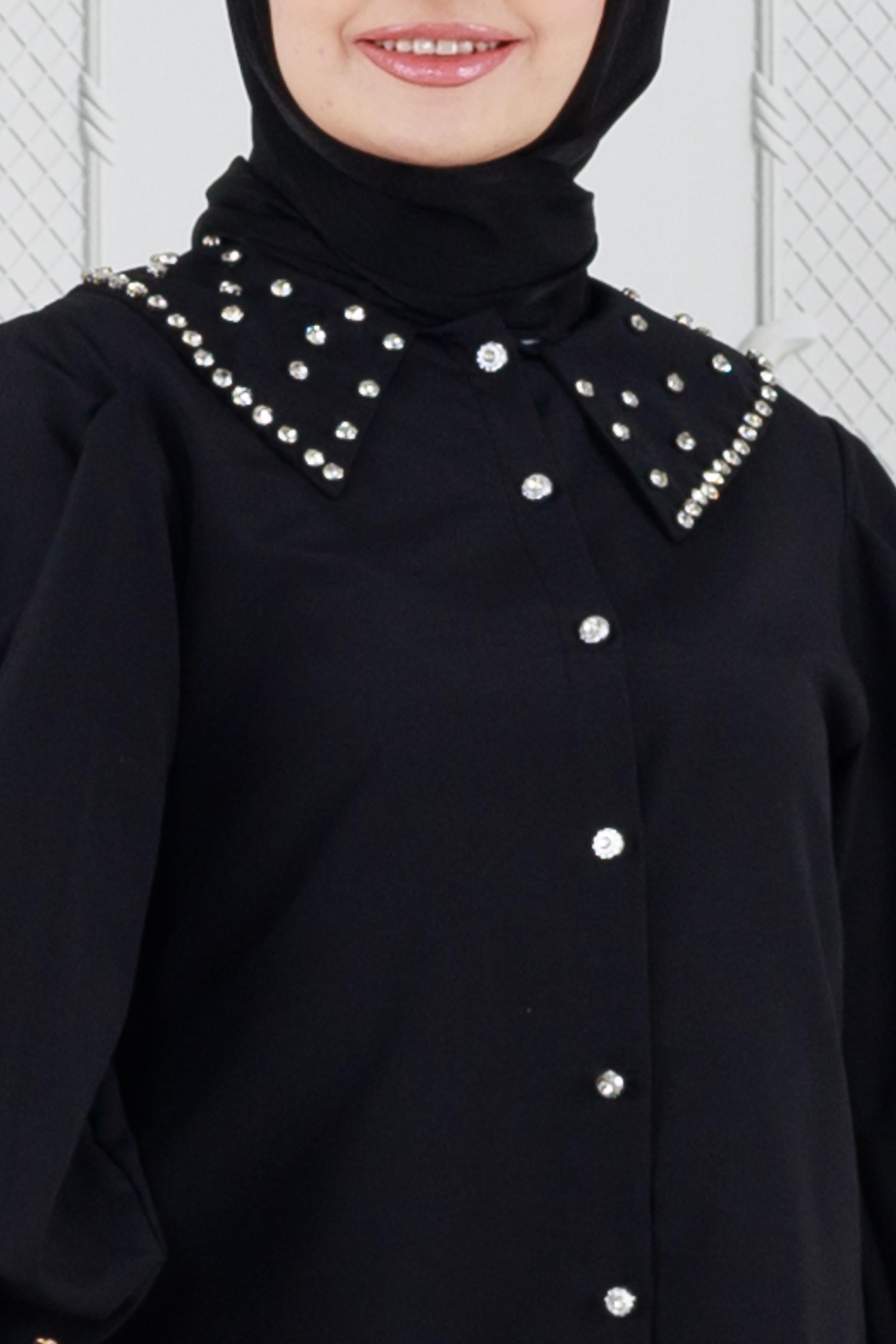 Stone Collar Tunic-Black