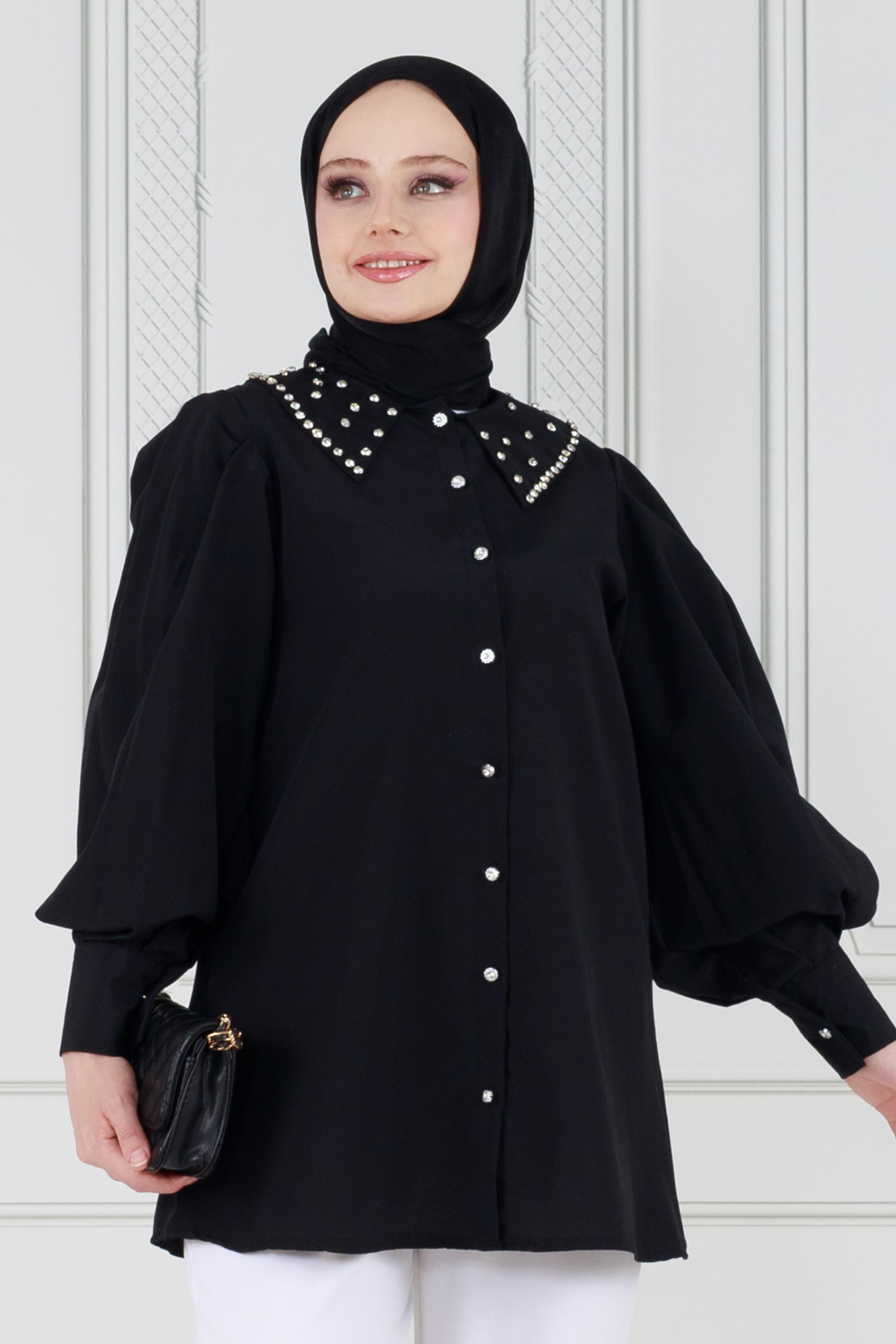 Stone Collar Tunic-Black