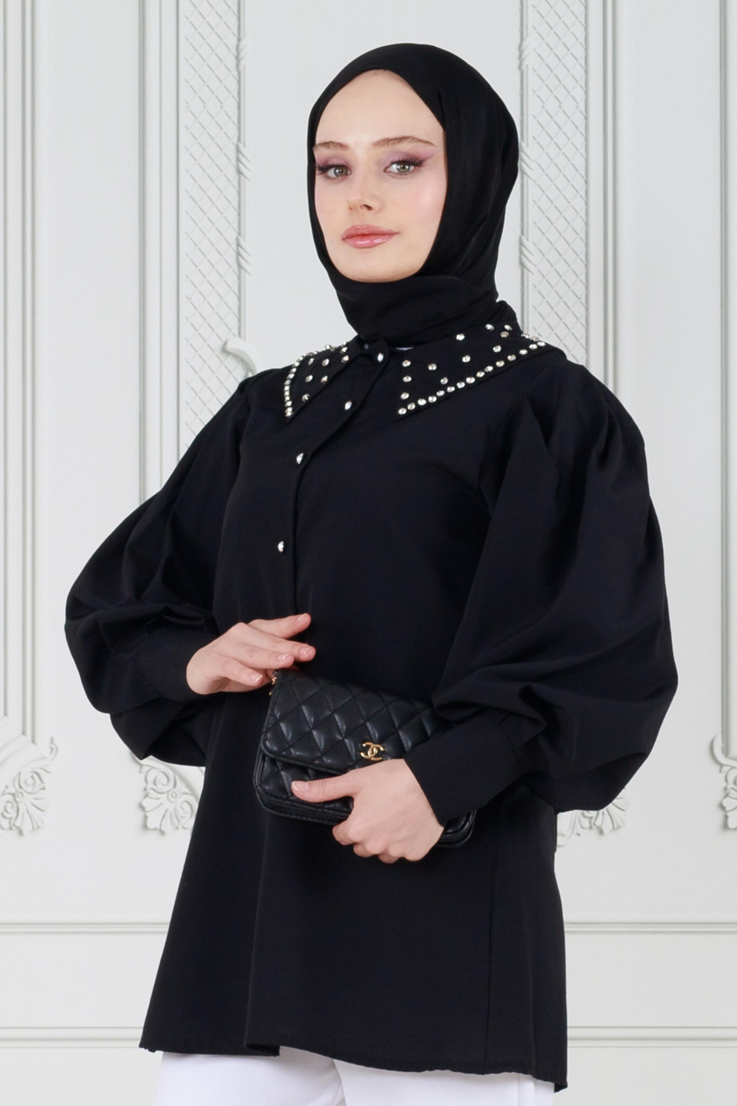 Stone Collar Tunic-Black
