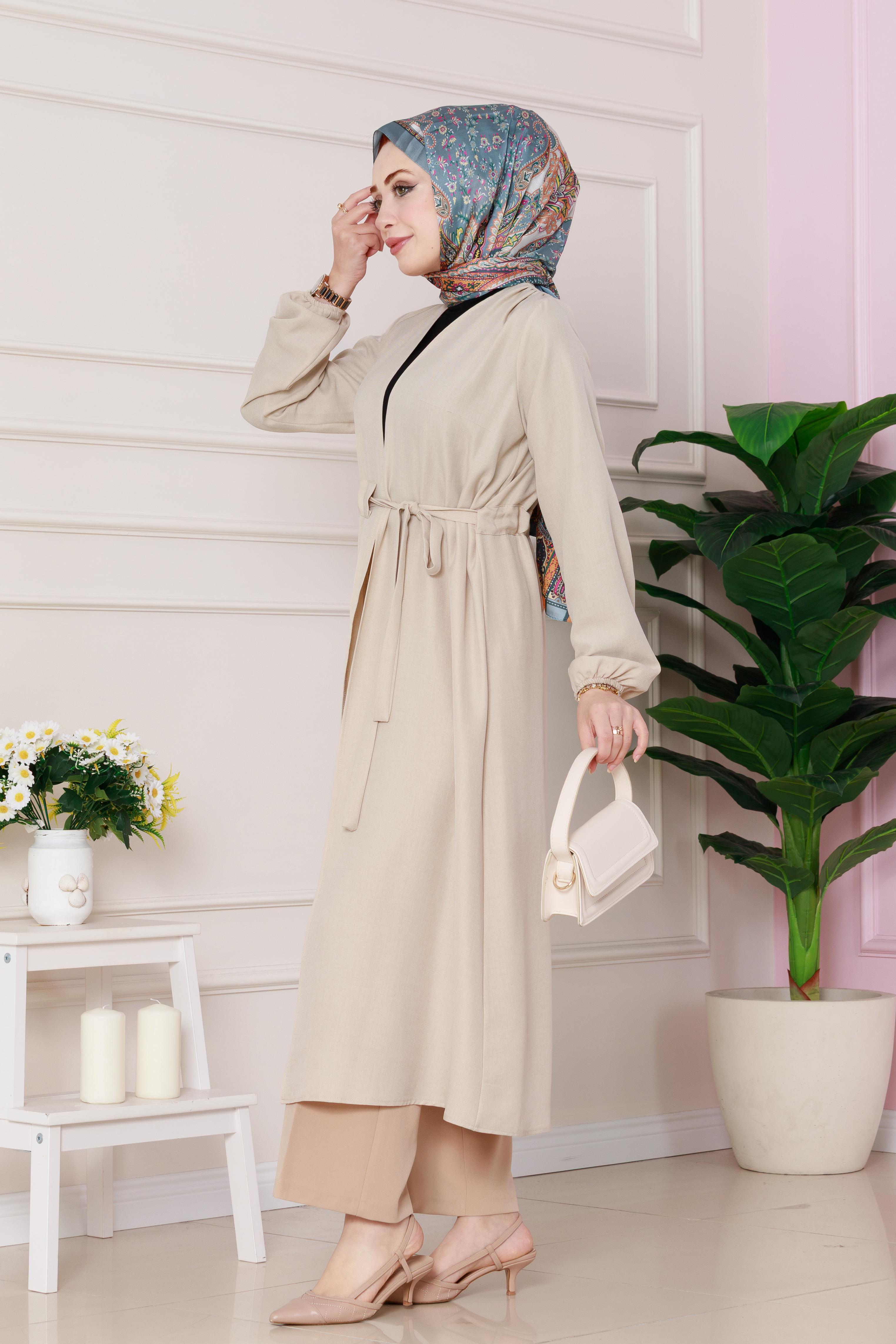 Side Tie Seasonal Cape-beige color