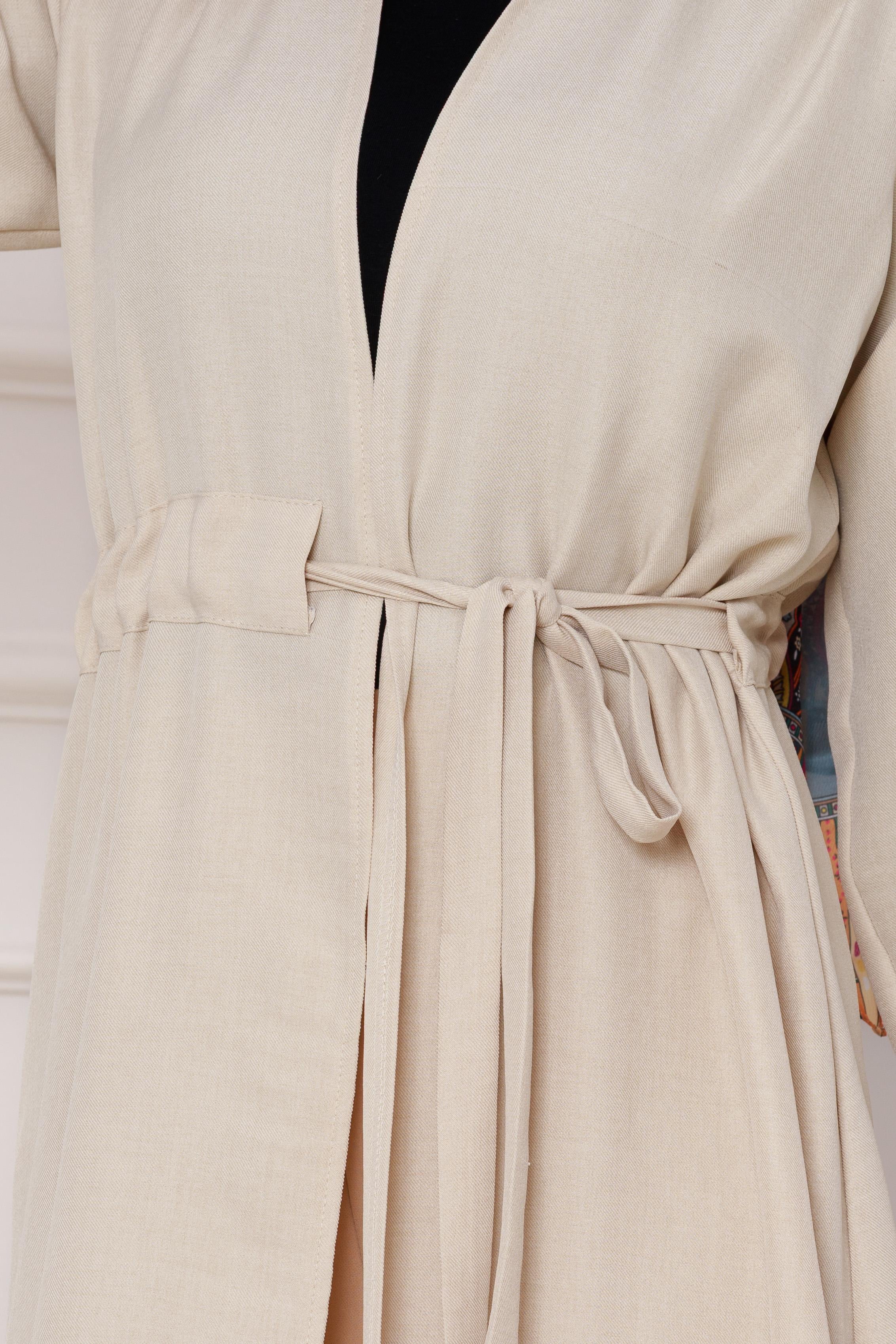 Side Tie Seasonal Cape-beige color