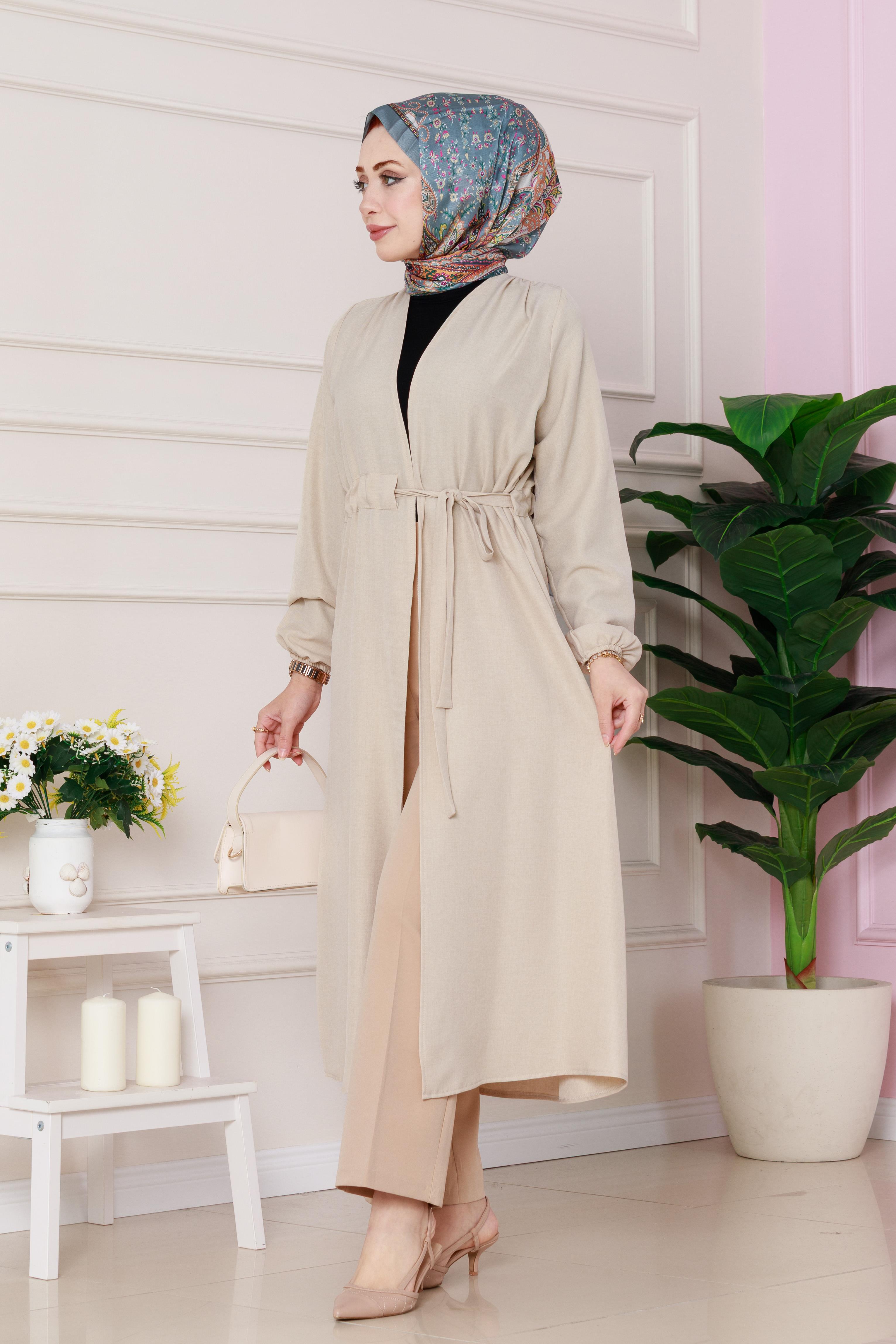 Side Tie Seasonal Cape-beige color